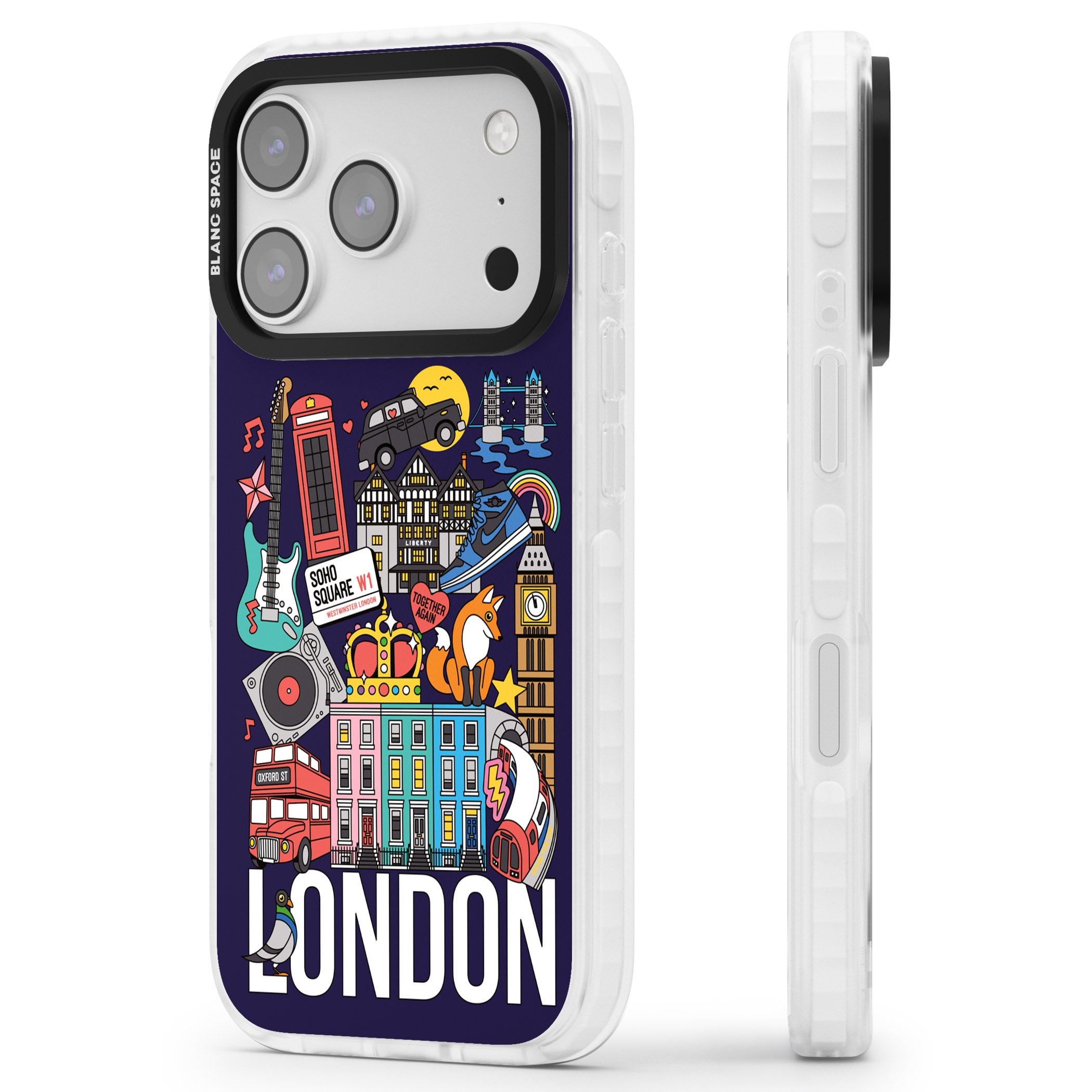 London Calling iPhone 17 Pro Impact Clear Phone Case Side Profile