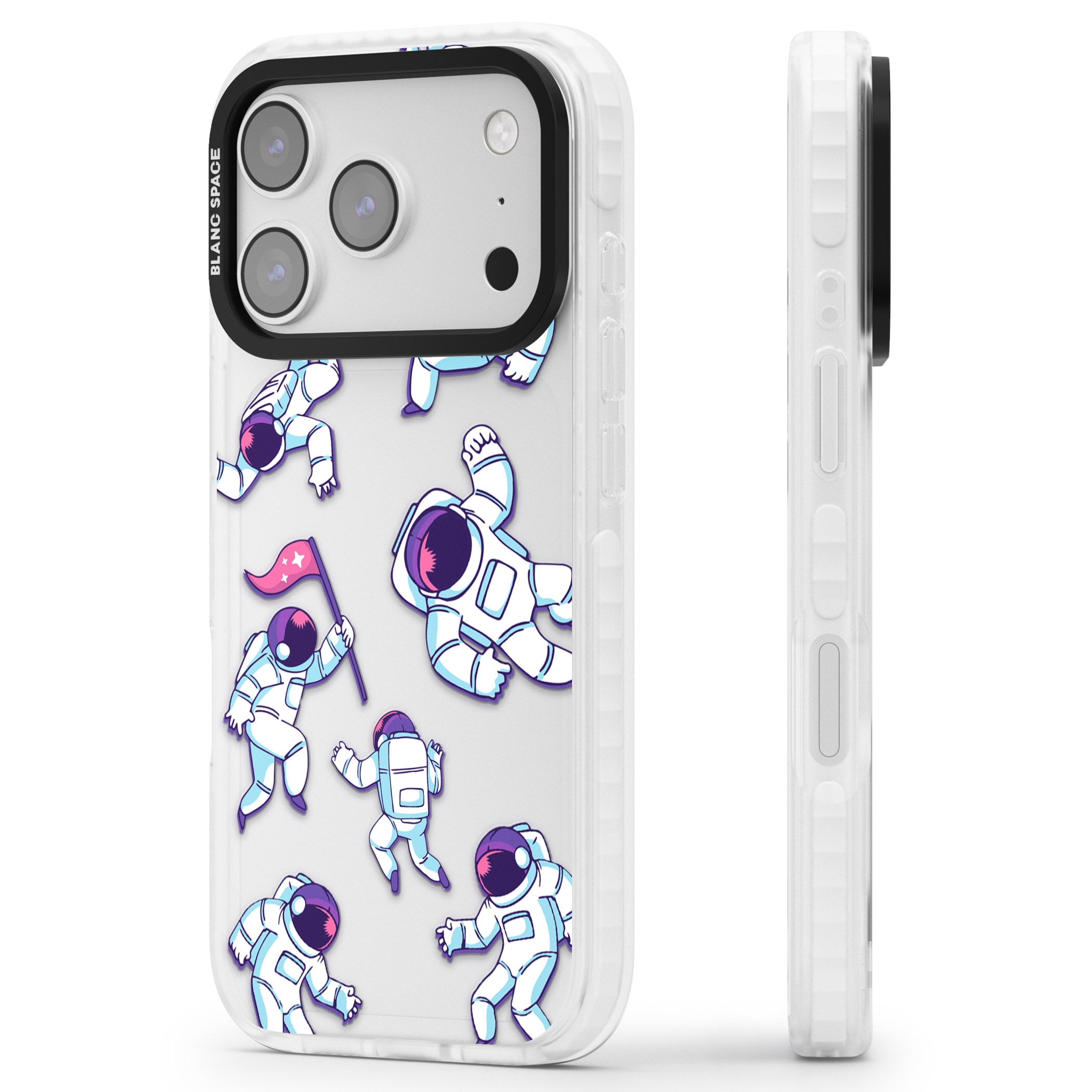 Astronaut Pattern iPhone 17 Pro Impact Clear Phone Case Side Profile