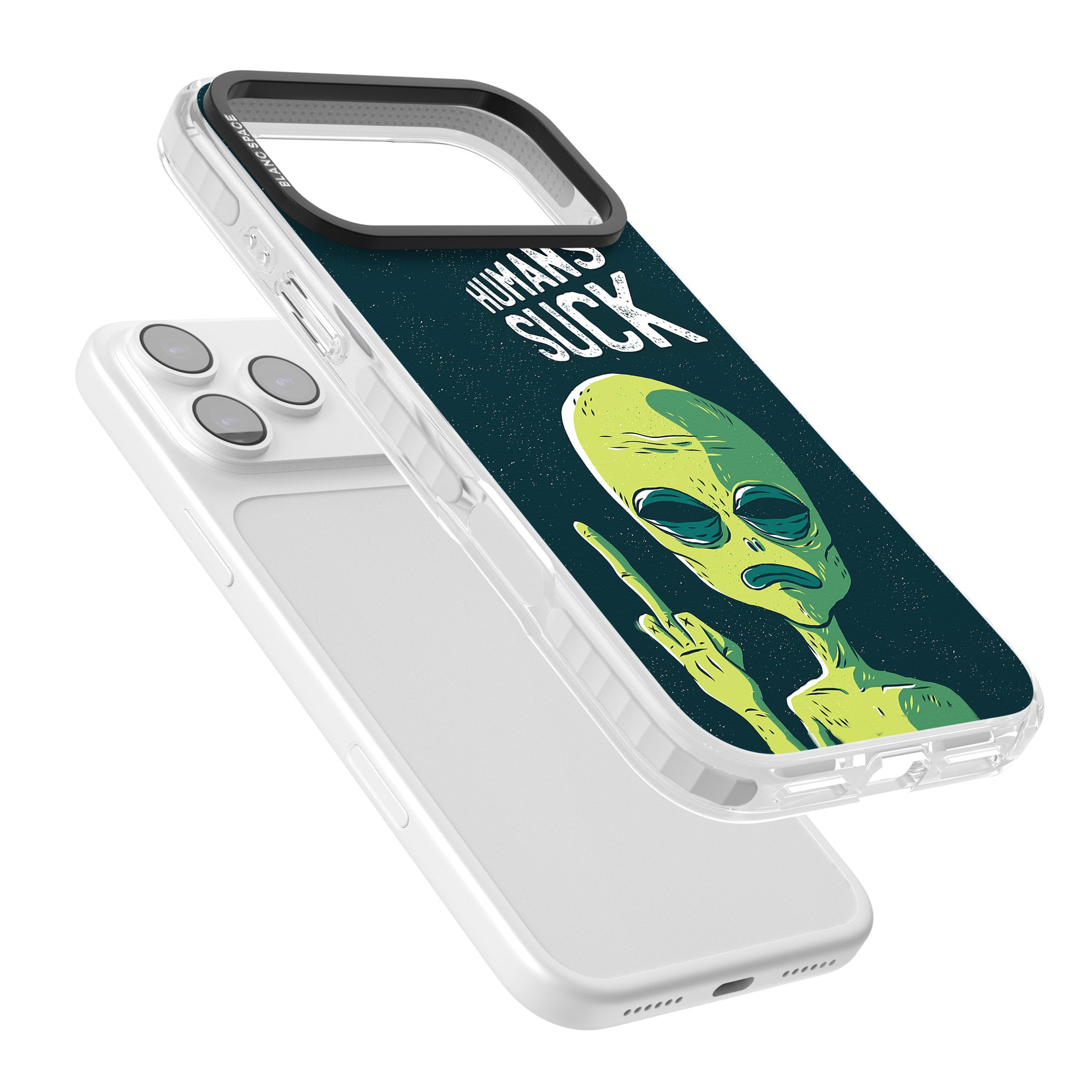 Humans Suck Alien iPhone 17 Pro Impact Clear Phone Case Colours