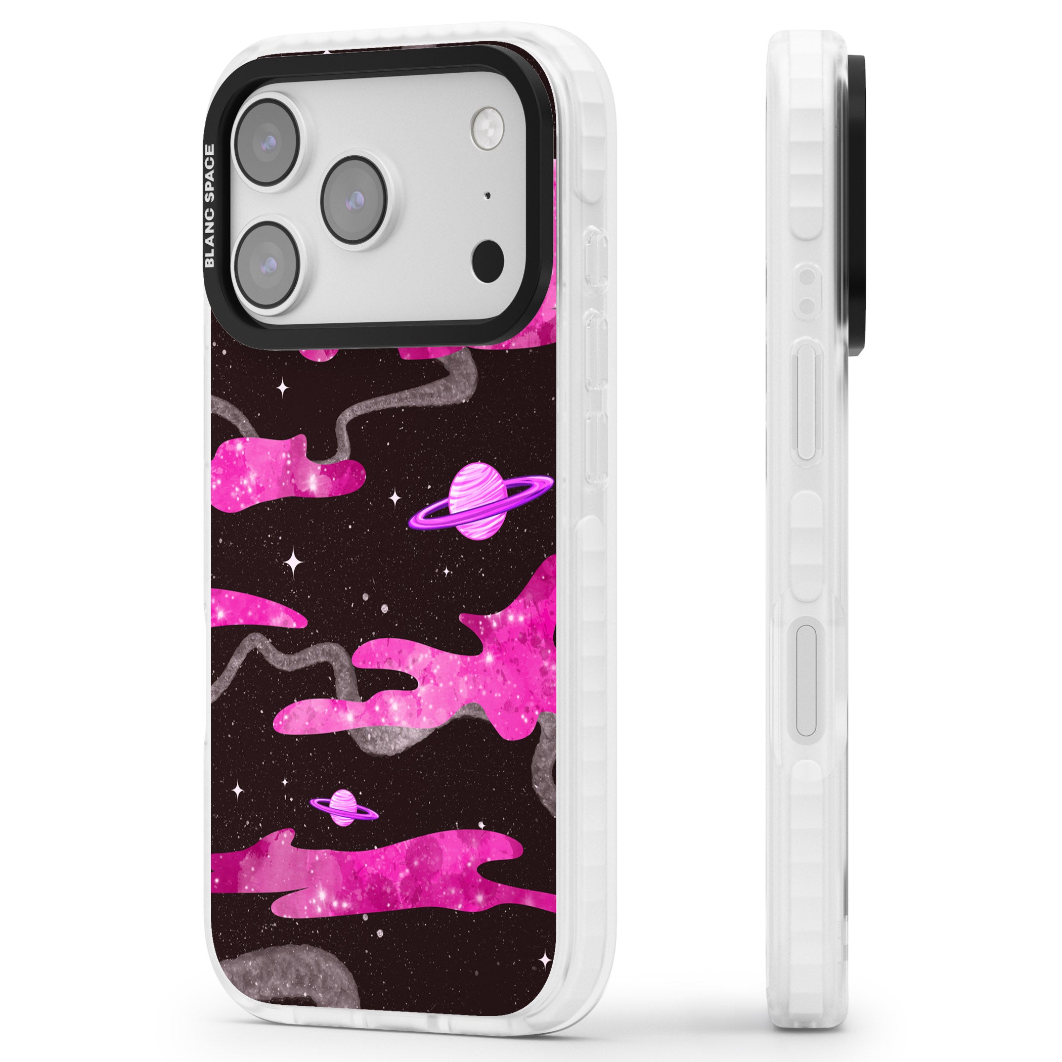 Pink Galaxy iPhone 17 Pro Impact Clear Phone Case Side Profile