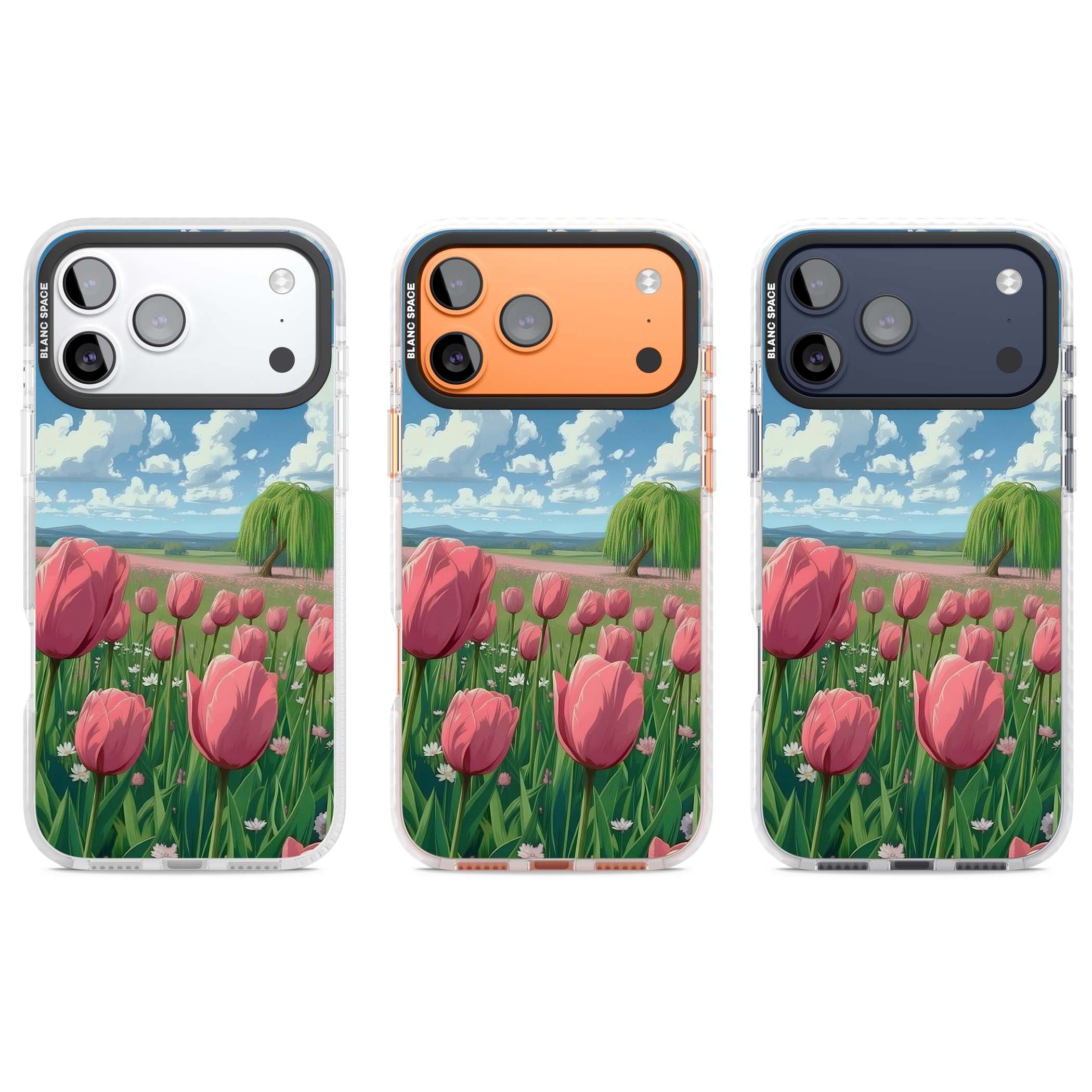 Willow By The Pink Tulips floral iPhone case | Black Impact case for iPhone 17 Pro, iPhone 17 Pro Max