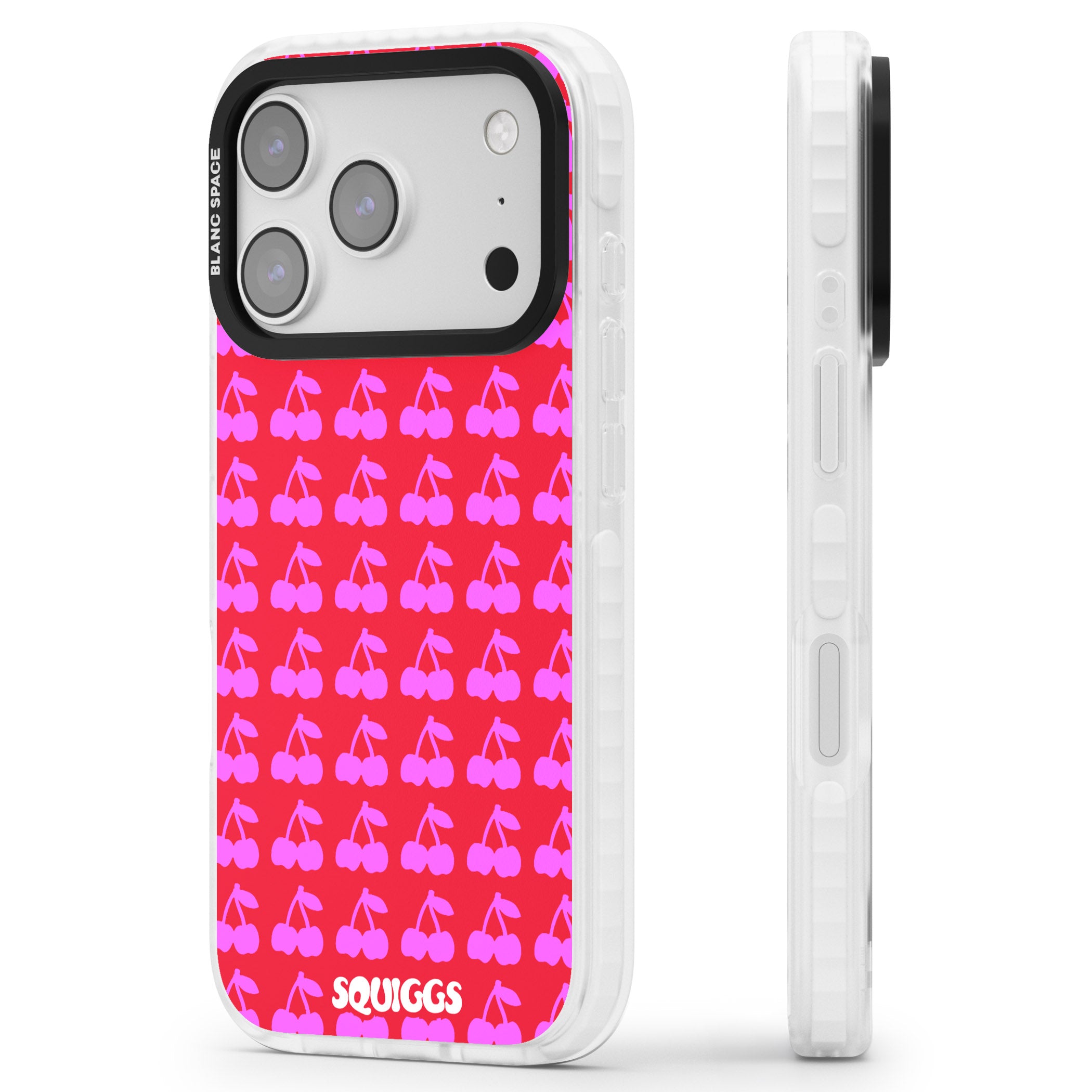 Red Cherries iPhone 17 Pro Impact Clear Phone Case Side Profile
