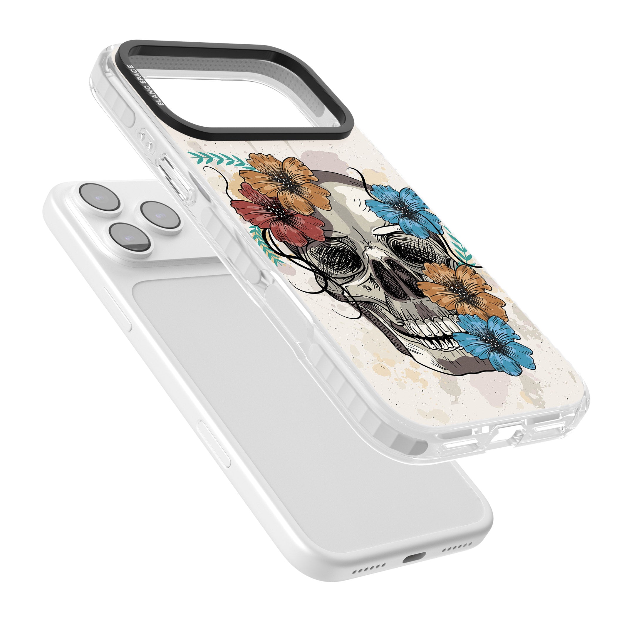Sugar Skull Floral iPhone 17 Pro Impact Clear Phone Case Colours