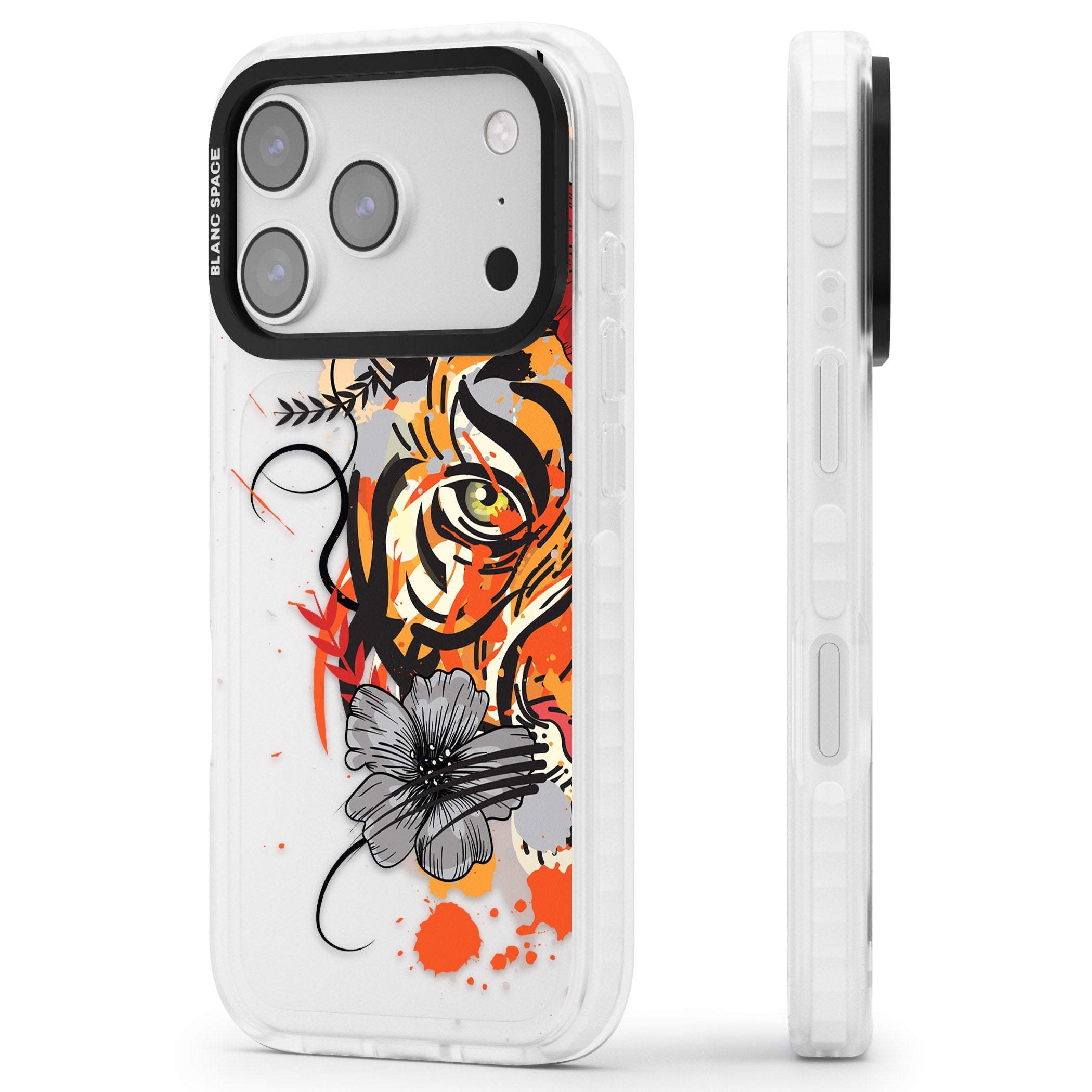 Sugar Skull Tiger iPhone 17 Pro Impact Clear Phone Case Side Profile