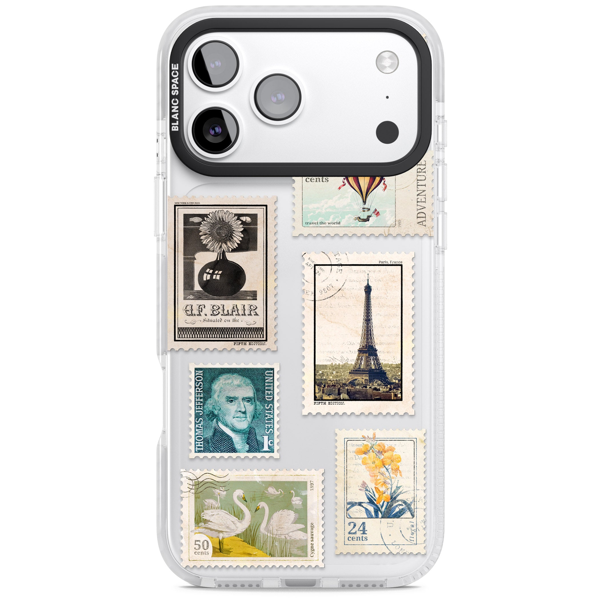 Vintage Stamps iPhone 17 Pro Impact Clear Phone Case