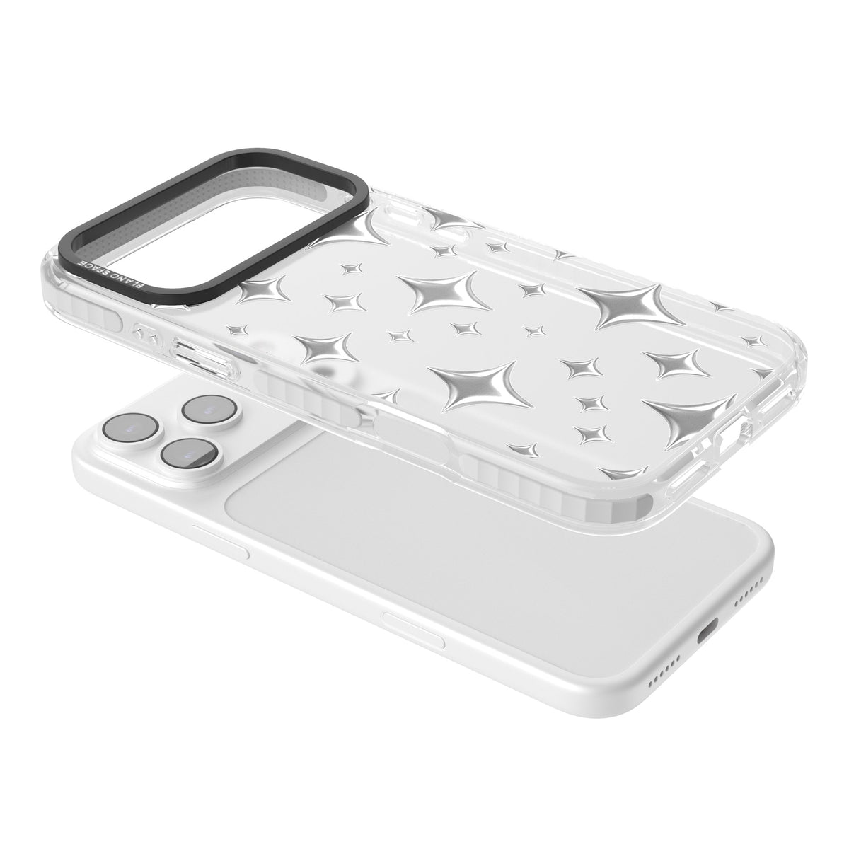 Chrome Puff Sparkle Pattern iPhone 17 Pro Max Impact Clear Phone Case angled