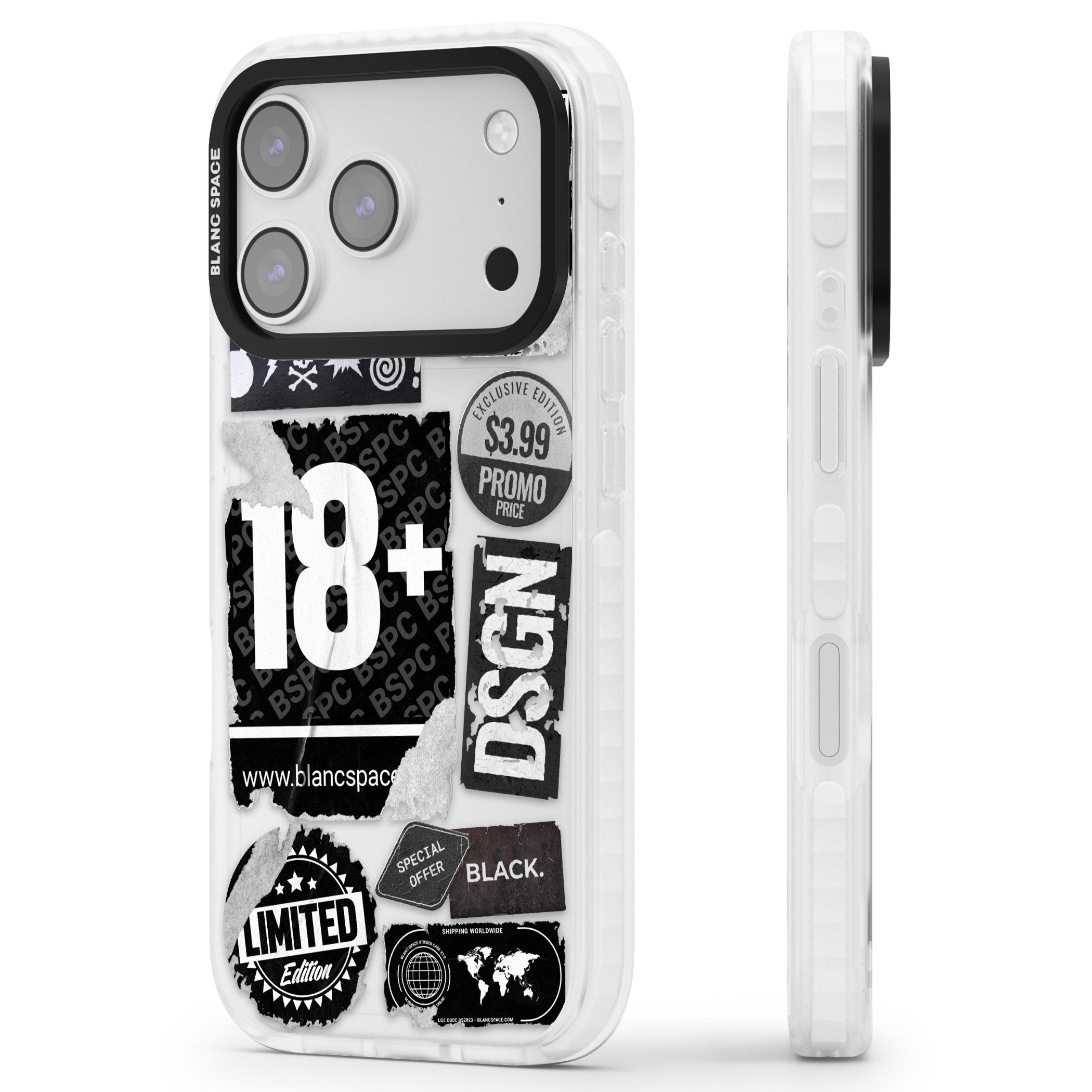 Black Sticker Mix iPhone 17 Pro Impact Clear Phone Case Side Profile