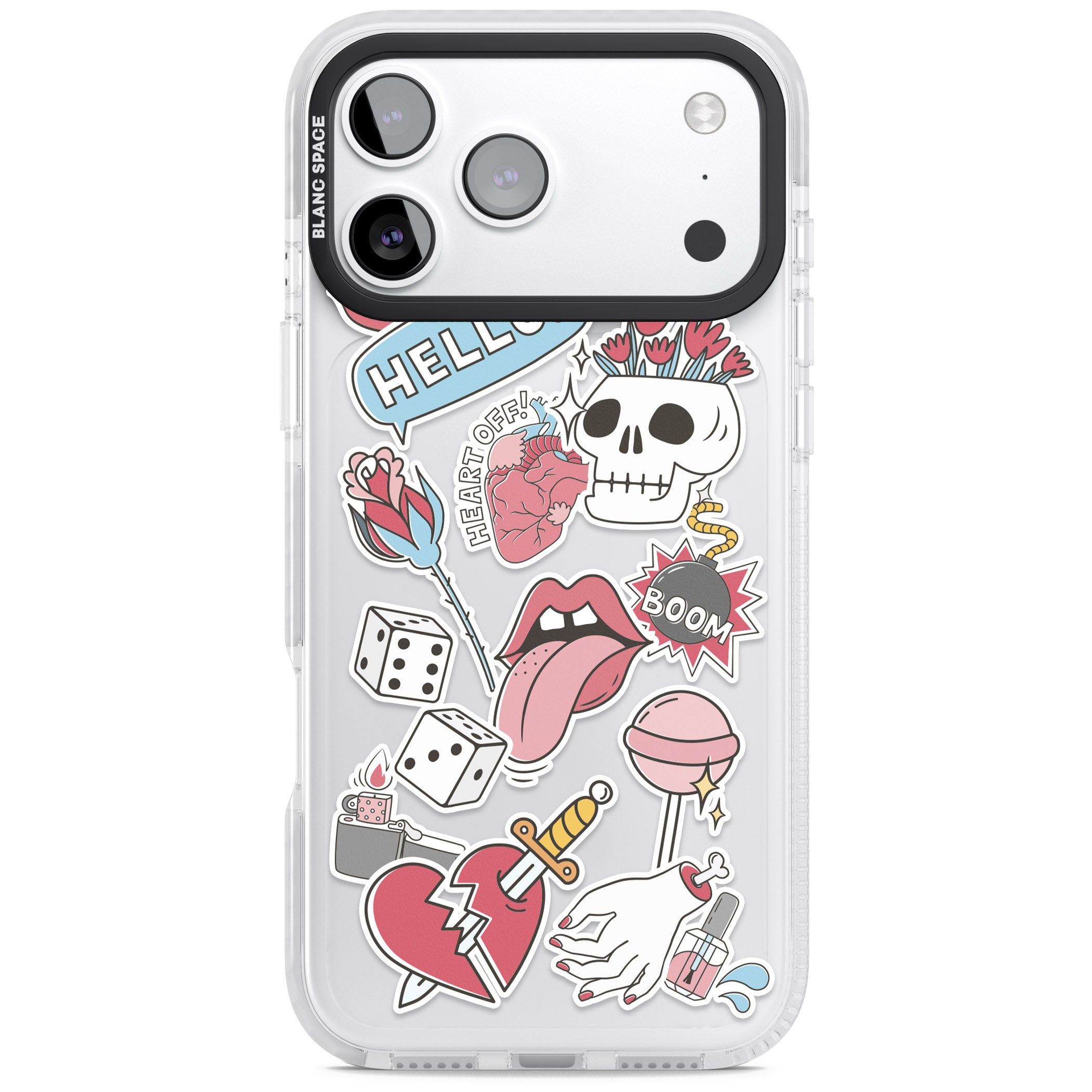 Skull & Flowers Stickers iPhone 17 Pro Impact Clear Phone Case