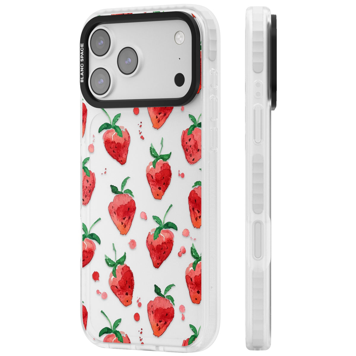 Strawberry Watercolour iPhone 17 Pro Max Impact Clear Phone Case side