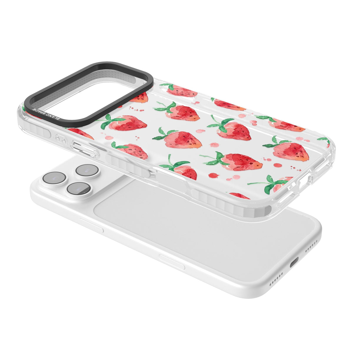 Strawberry Watercolour iPhone 17 Pro Max Impact Clear Phone Case angled