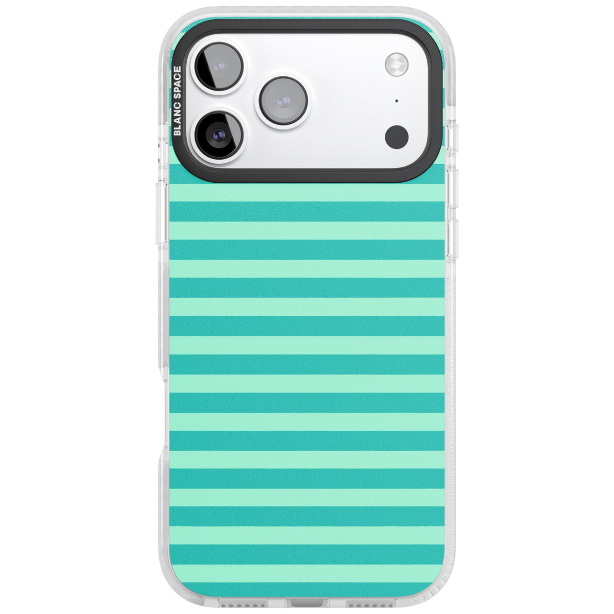 Turquoise Stripe preppy iPhone case featuring horizontal teal and mint green stripes on a black protective frame iPhone 17 Pro Max Impact Clear Phone Case front