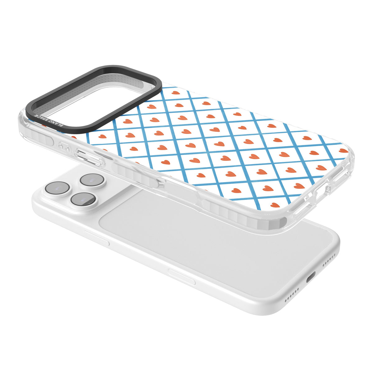Lattice Love Hearts iPhone 17 Pro Max Impact Clear Phone Case angled