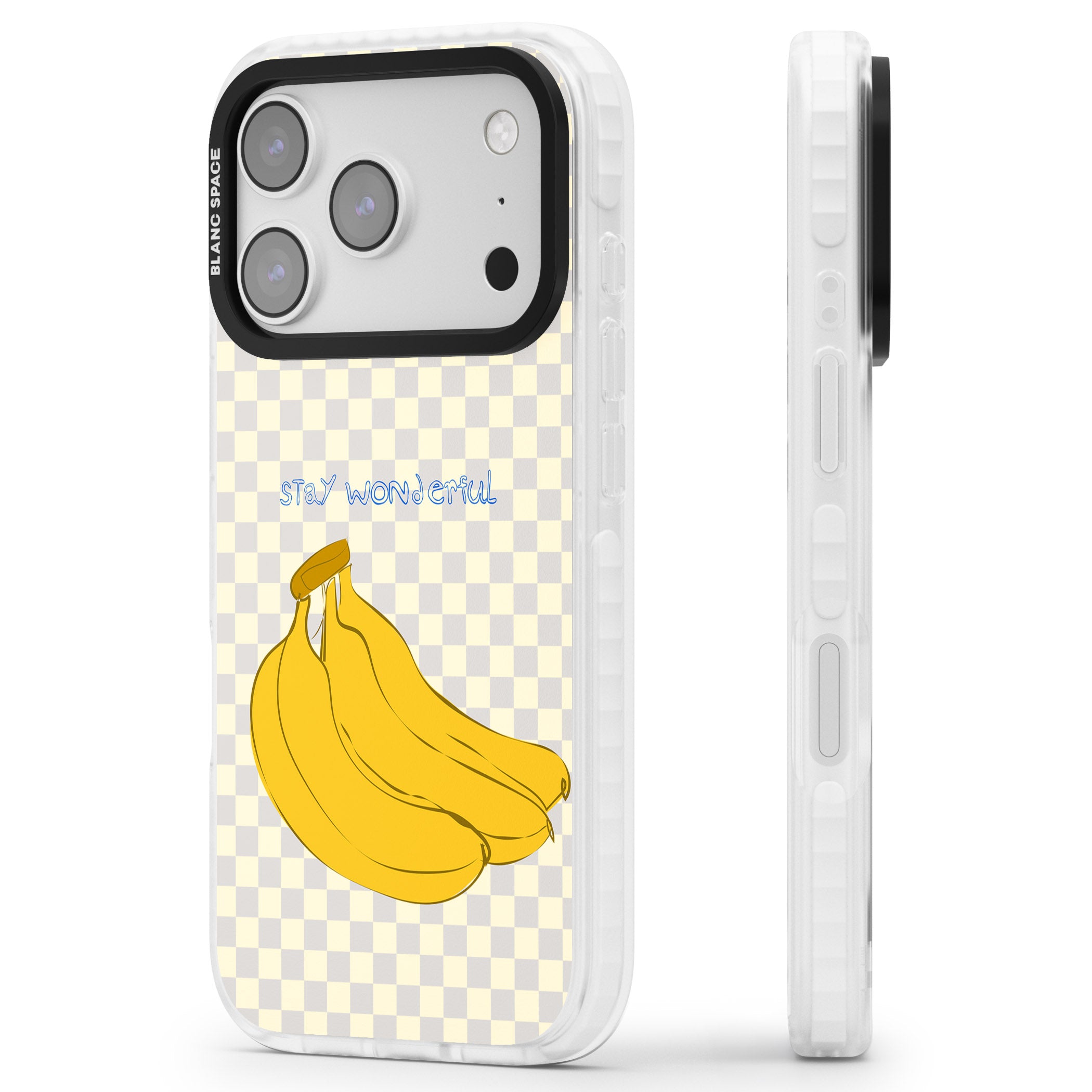 Stay Wonderful Banana iPhone 17 Pro Impact Clear Phone Case Side Profile
