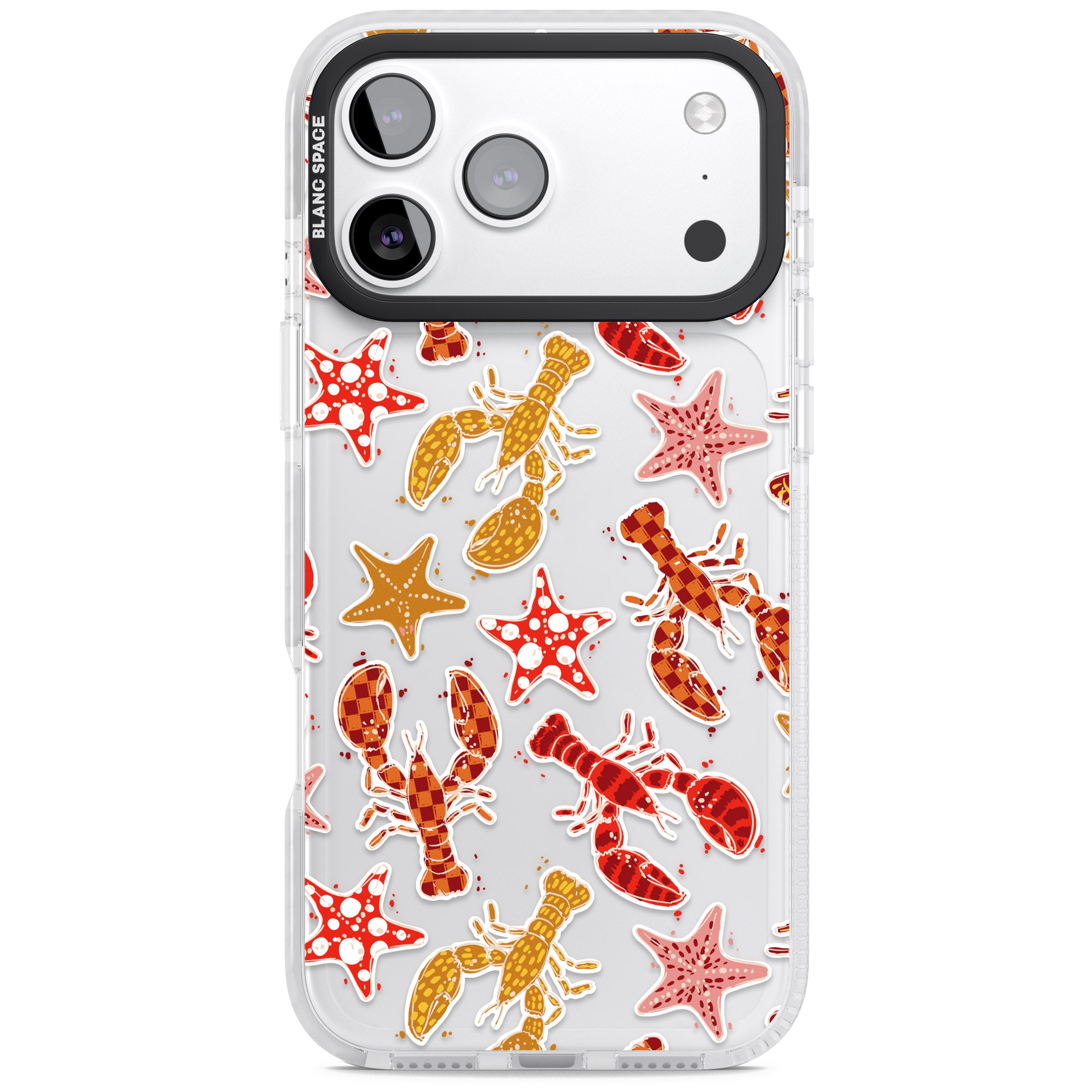 Lobster & Starfish Coastal Pattern iPhone 17 Pro Impact Clear Phone Case