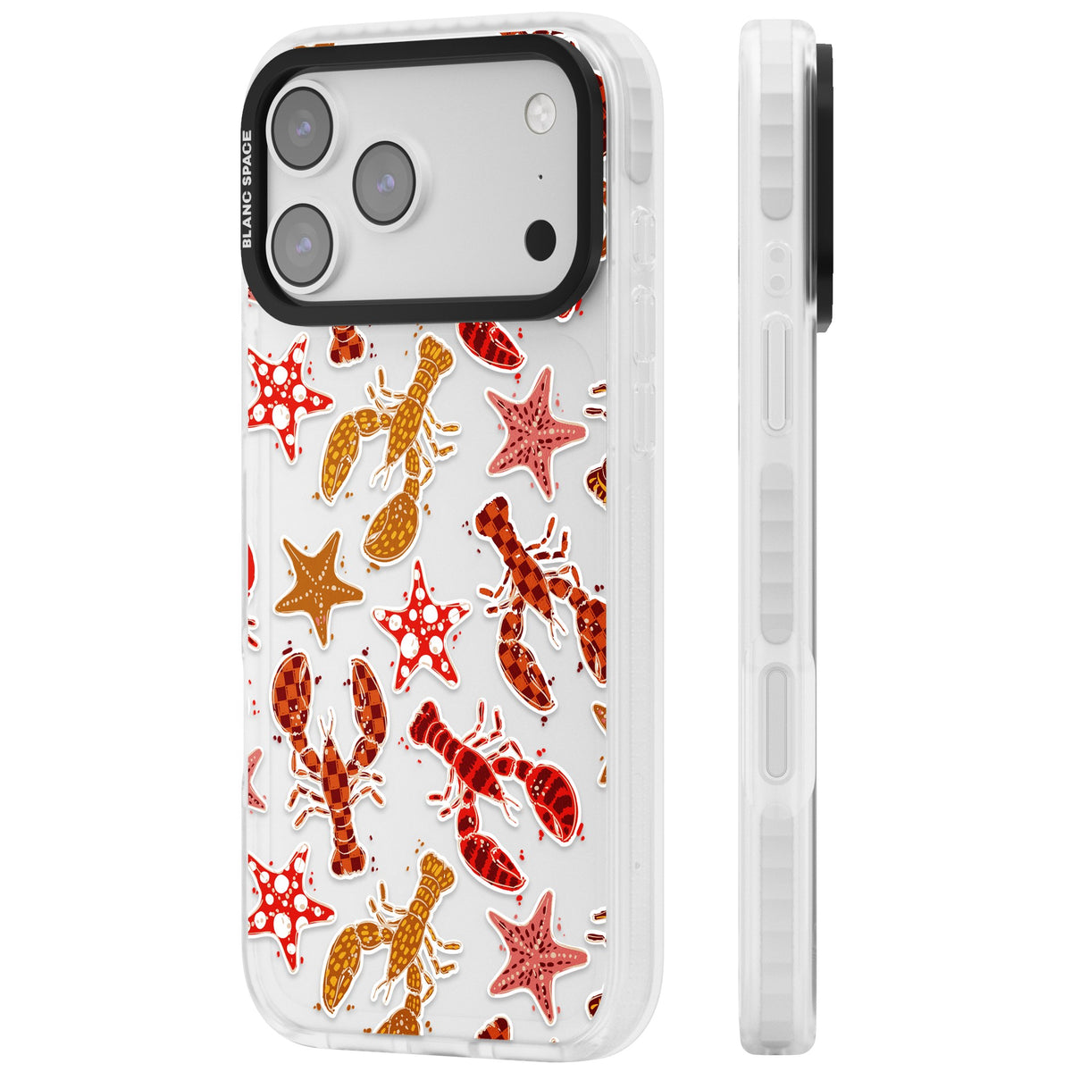 Lobster & Starfish Coastal Pattern iPhone 17 Pro Max Impact Clear Phone Case side