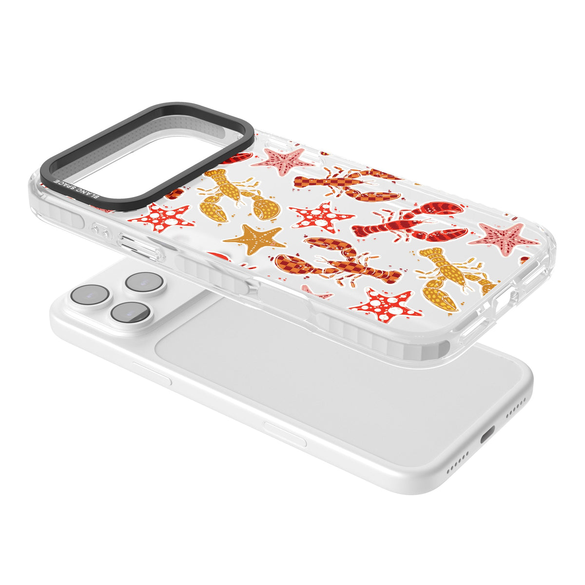 Lobster & Starfish Coastal Pattern iPhone 17 Pro Max Impact Clear Phone Case angled