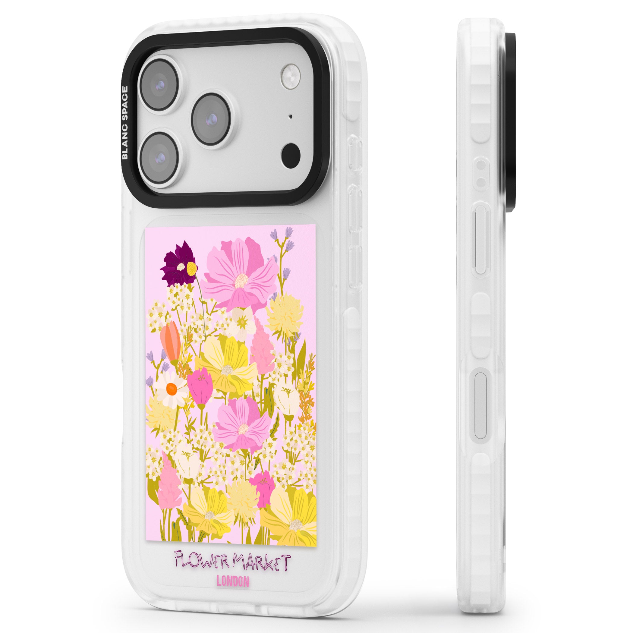 Flower Market iPhone 17 Pro Impact Clear Phone Case Side Profile