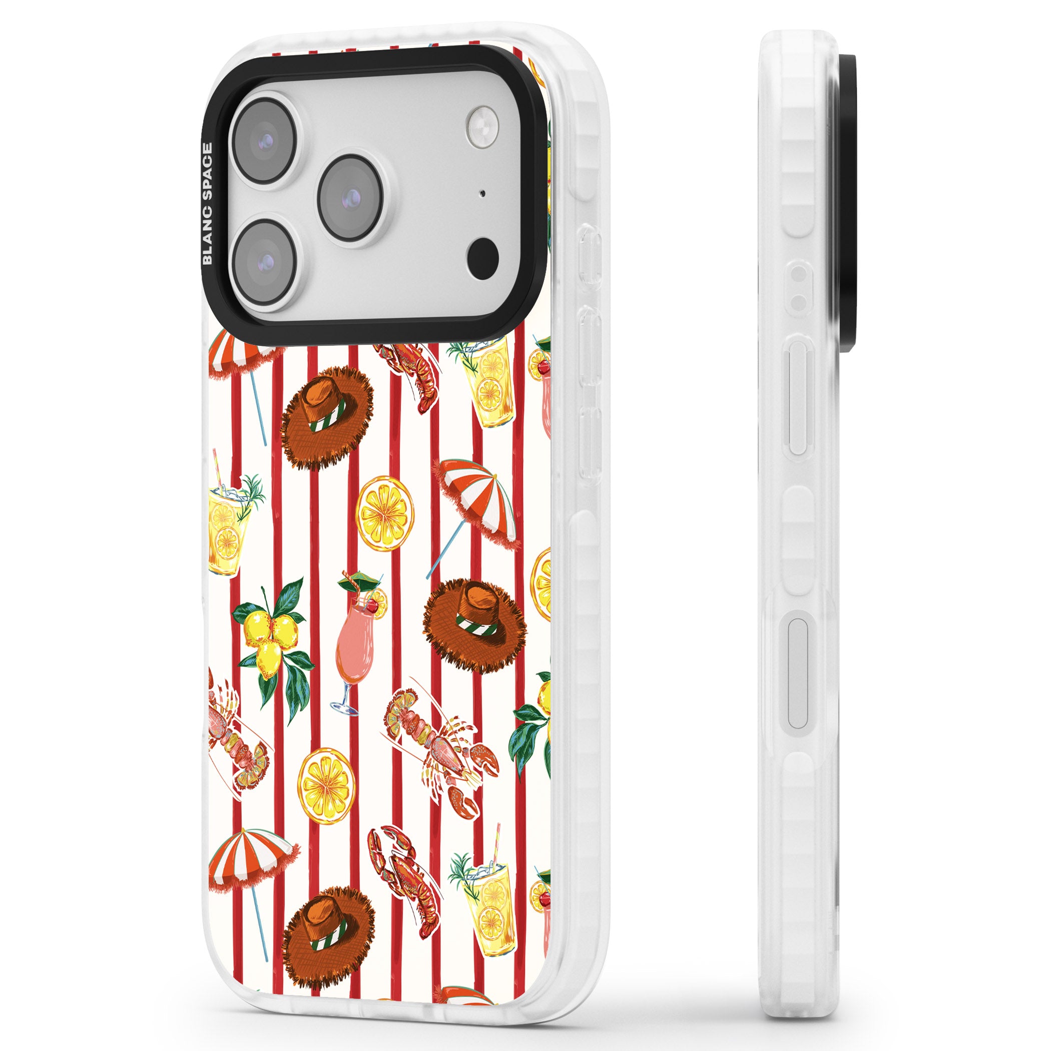 Italian Beach Pattern iPhone 17 Pro Impact Clear Phone Case Side Profile