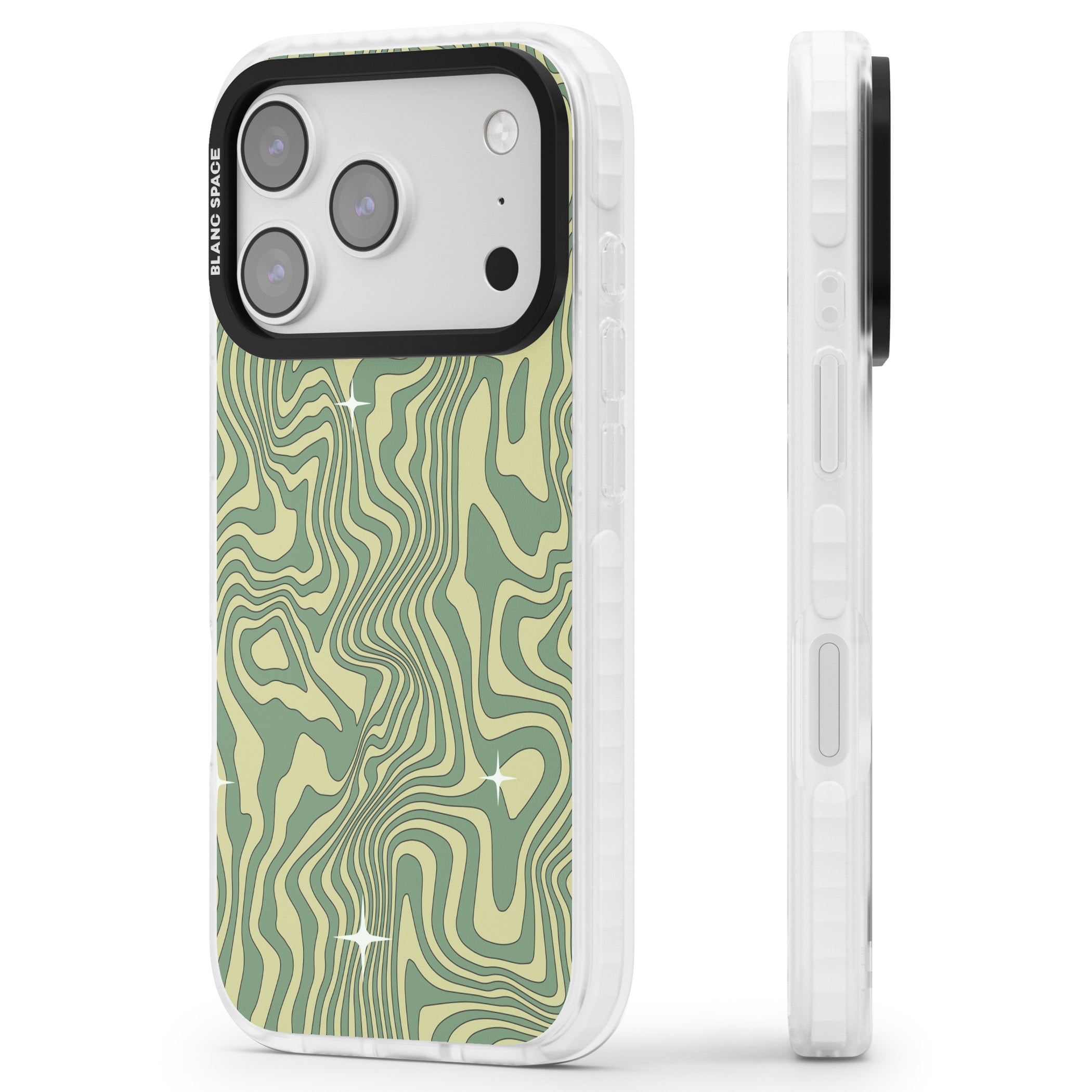 Green Abstract Wave iPhone 17 Pro Impact Clear Phone Case Side Profile