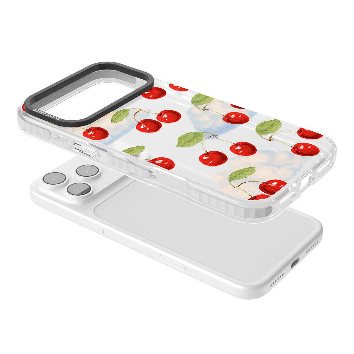 Vintage Cherries & Clouds iPhone 17 Pro Max Impact Clear Phone Case angled