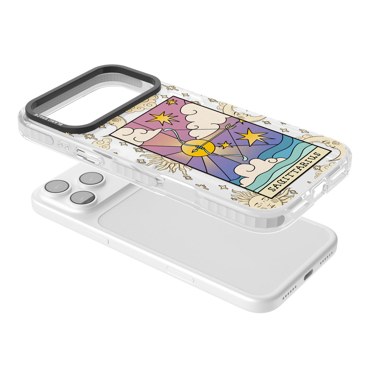 Celestial Zodiac Sagittarius iPhone 17 Pro Max Impact Clear Phone Case angled