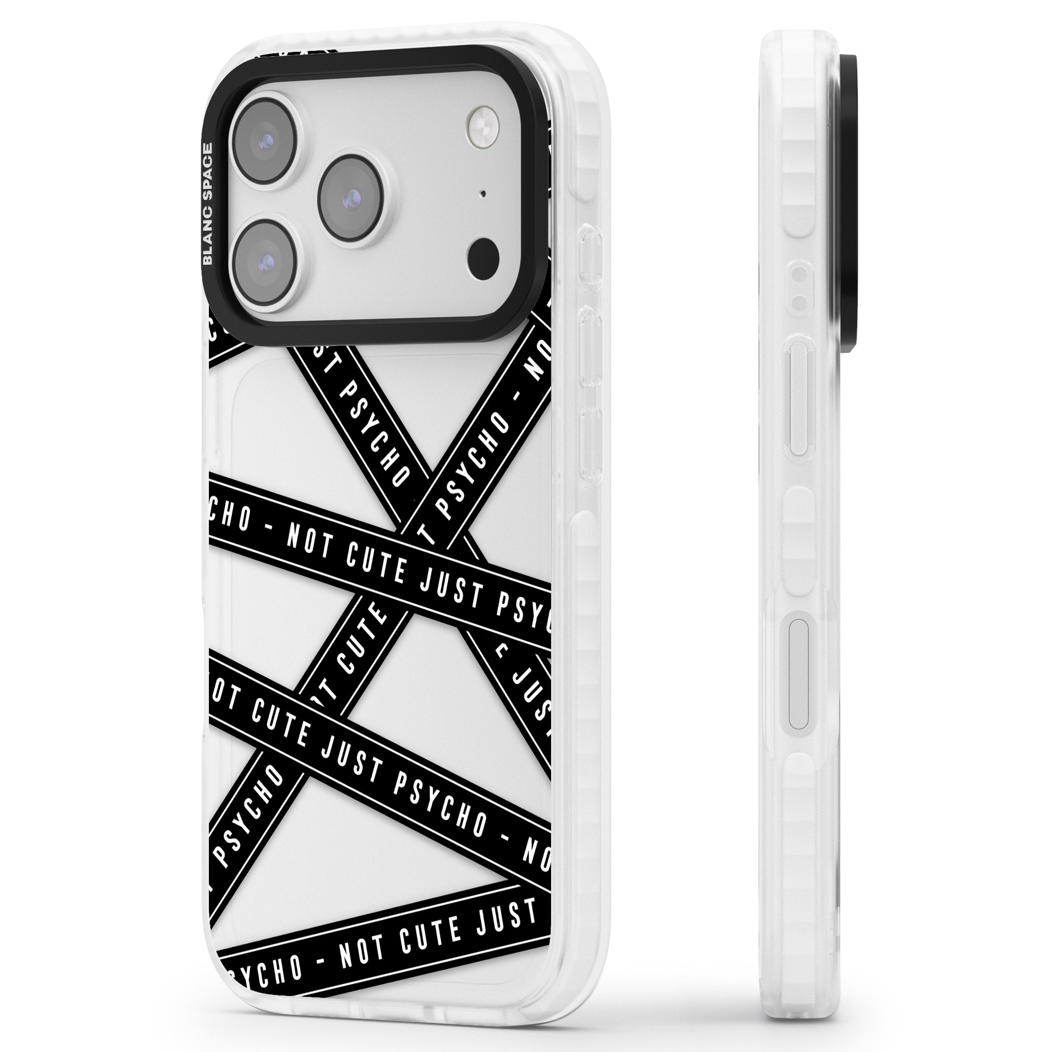 Not Cute Just Psycho iPhone 17 Pro Impact Clear Phone Case Side Profile