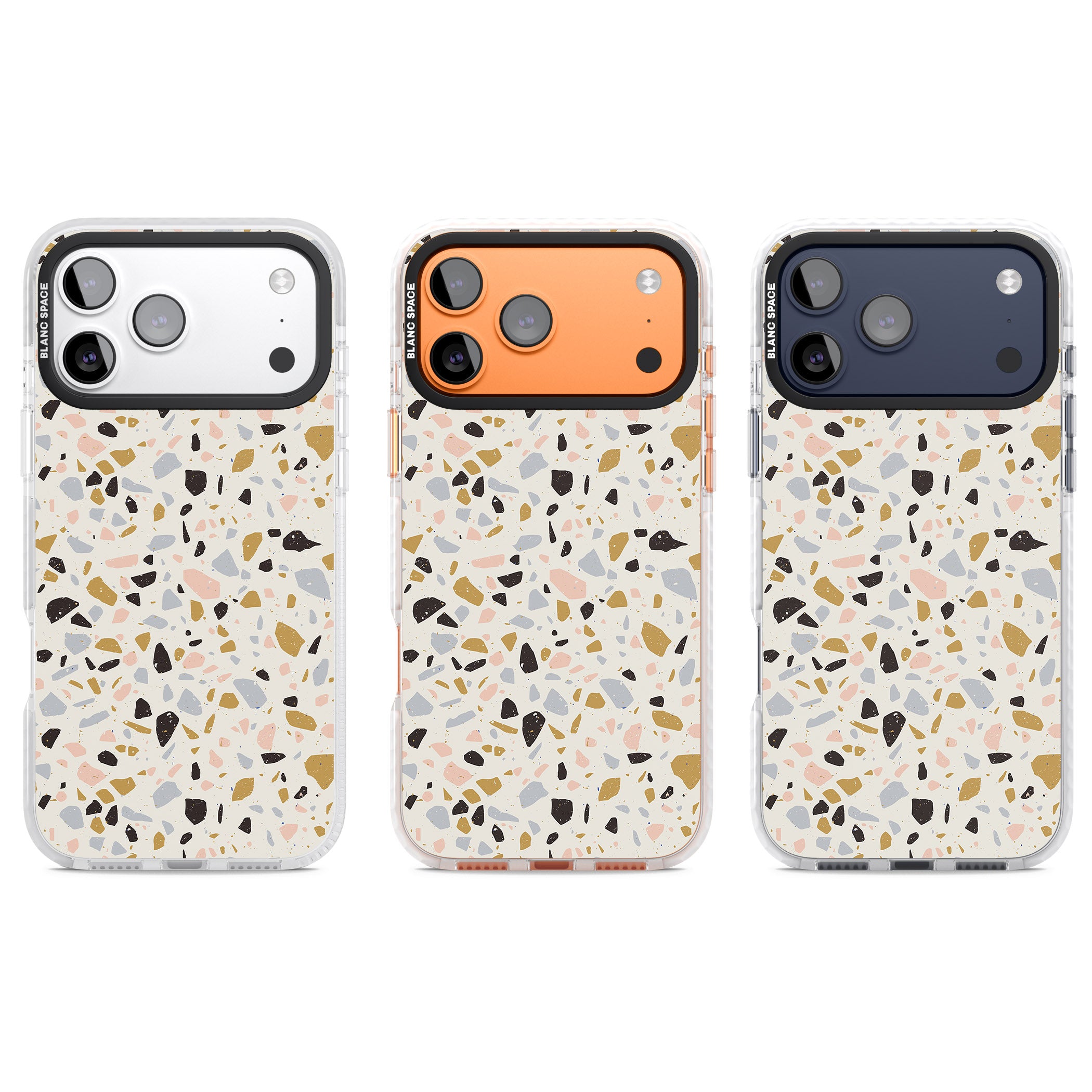 Pale Pink, Blue, & Mocha Terrazzo Pattern iPhone 17 Pro Impact Clear Phone Case APT Impact Protection
