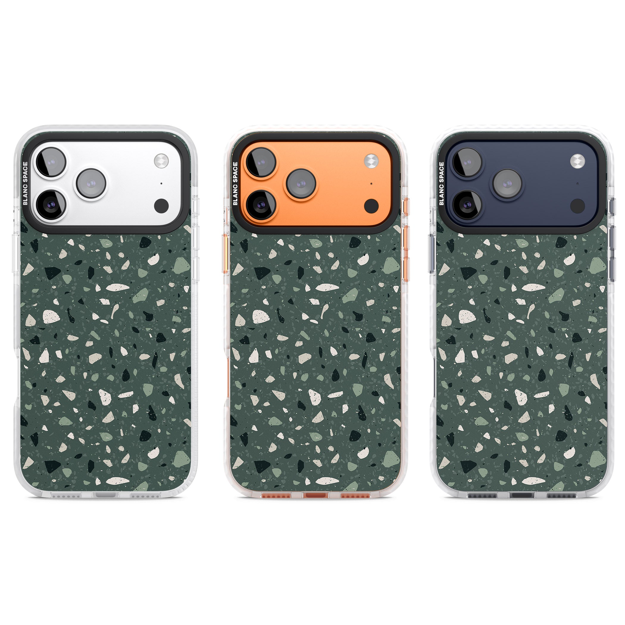 Green & Cream Terrazzo Pattern iPhone 17 Pro Impact Clear Phone Case APT Impact Protection