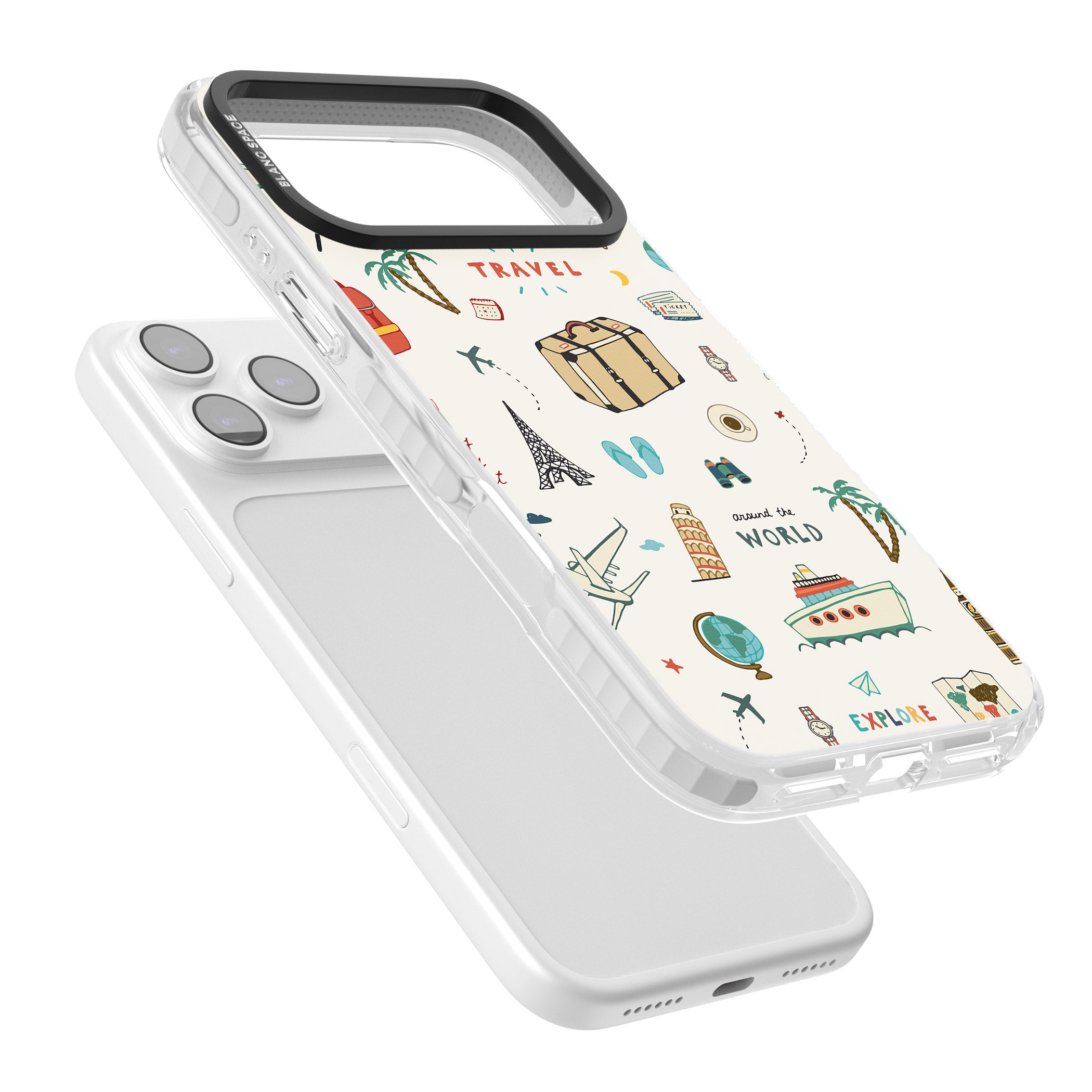 Cute Travel Pattern Cream iPhone 17 Pro Impact Clear Phone Case Colours