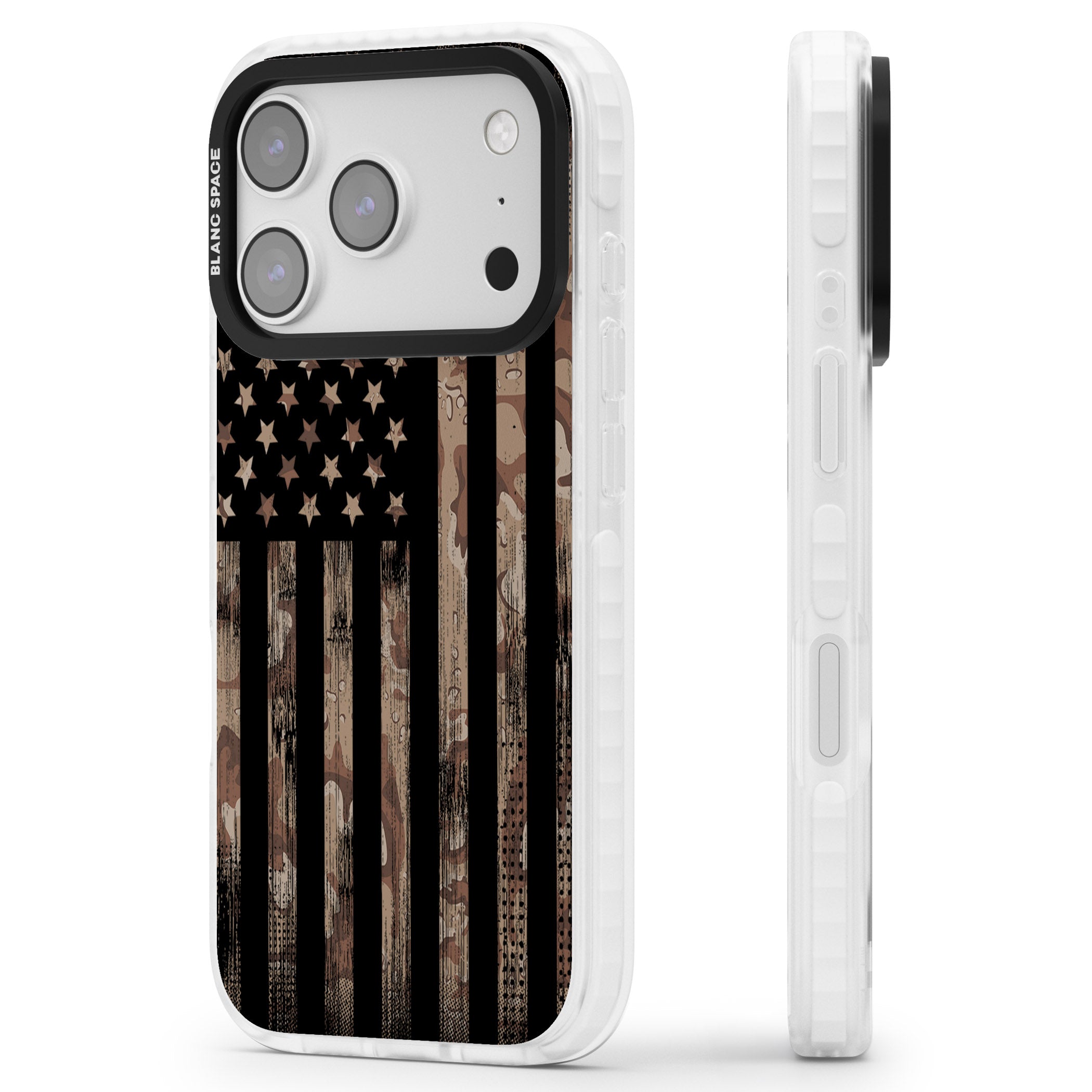 American Flag Camo iPhone 17 Pro Impact Clear Phone Case Side Profile