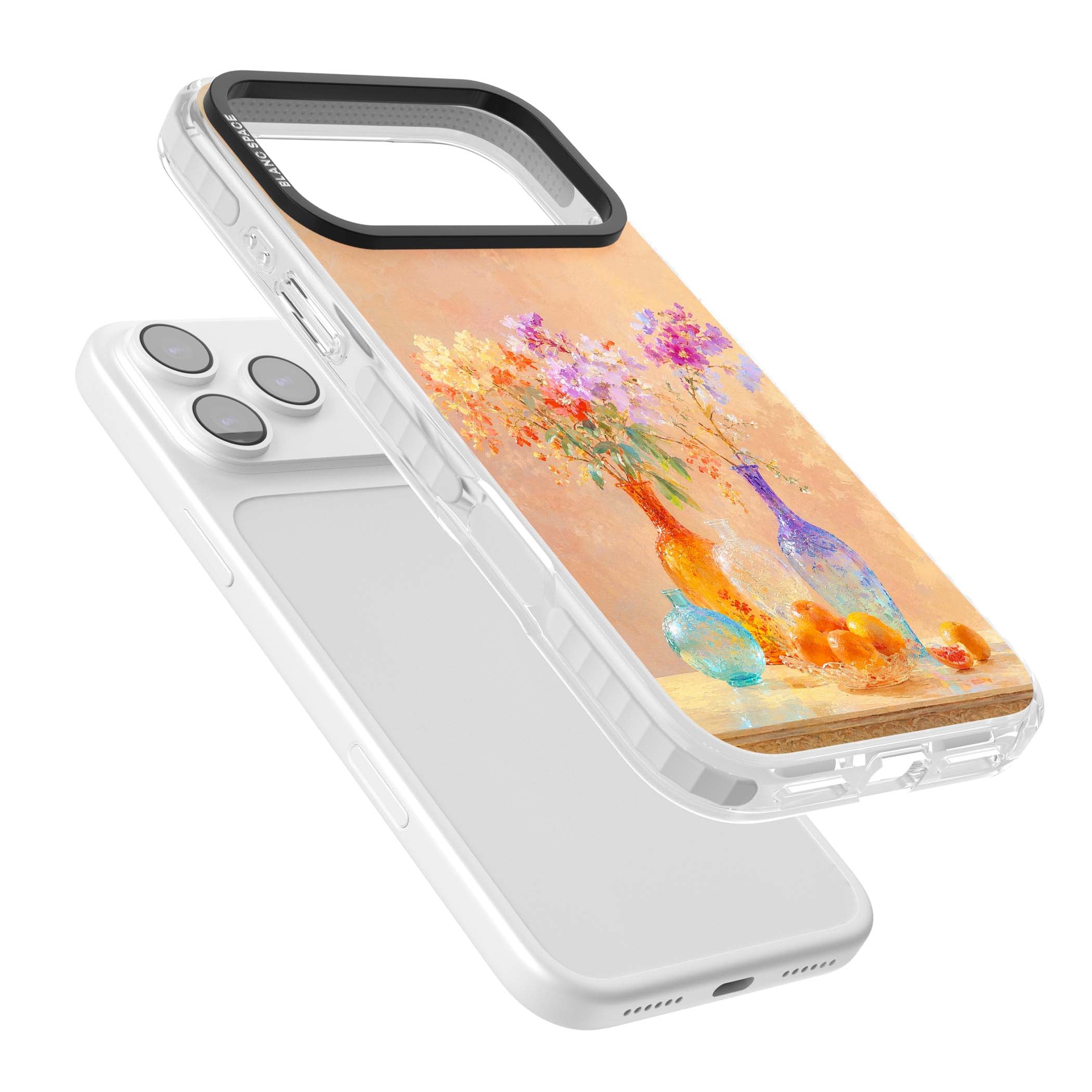 Peach Glass art iPhone case | Black Impact case for iPhone 17 Pro, iPhone 17 Pro Max
