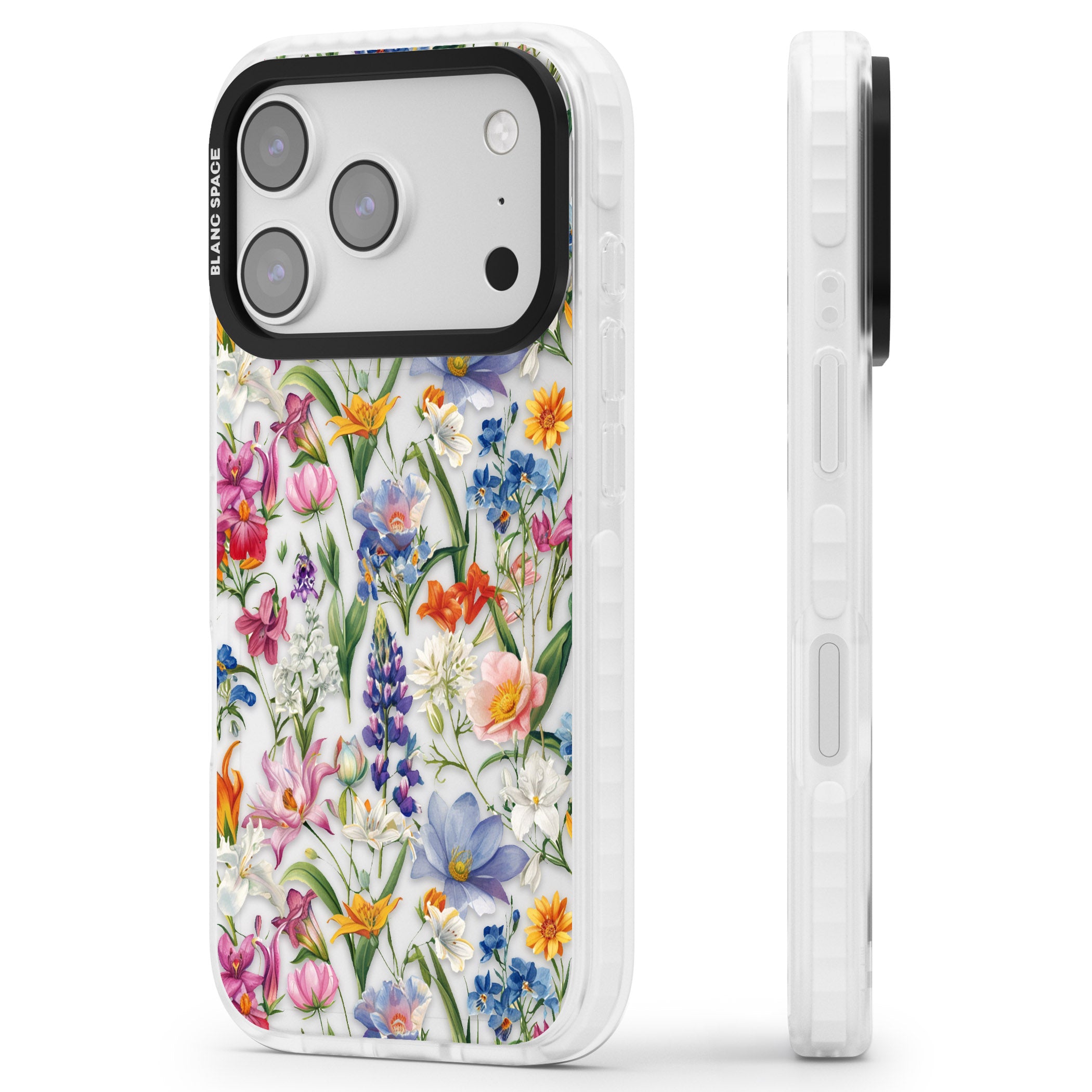 Vintage Wildflowers iPhone 17 Pro Impact Clear Phone Case Side Profile