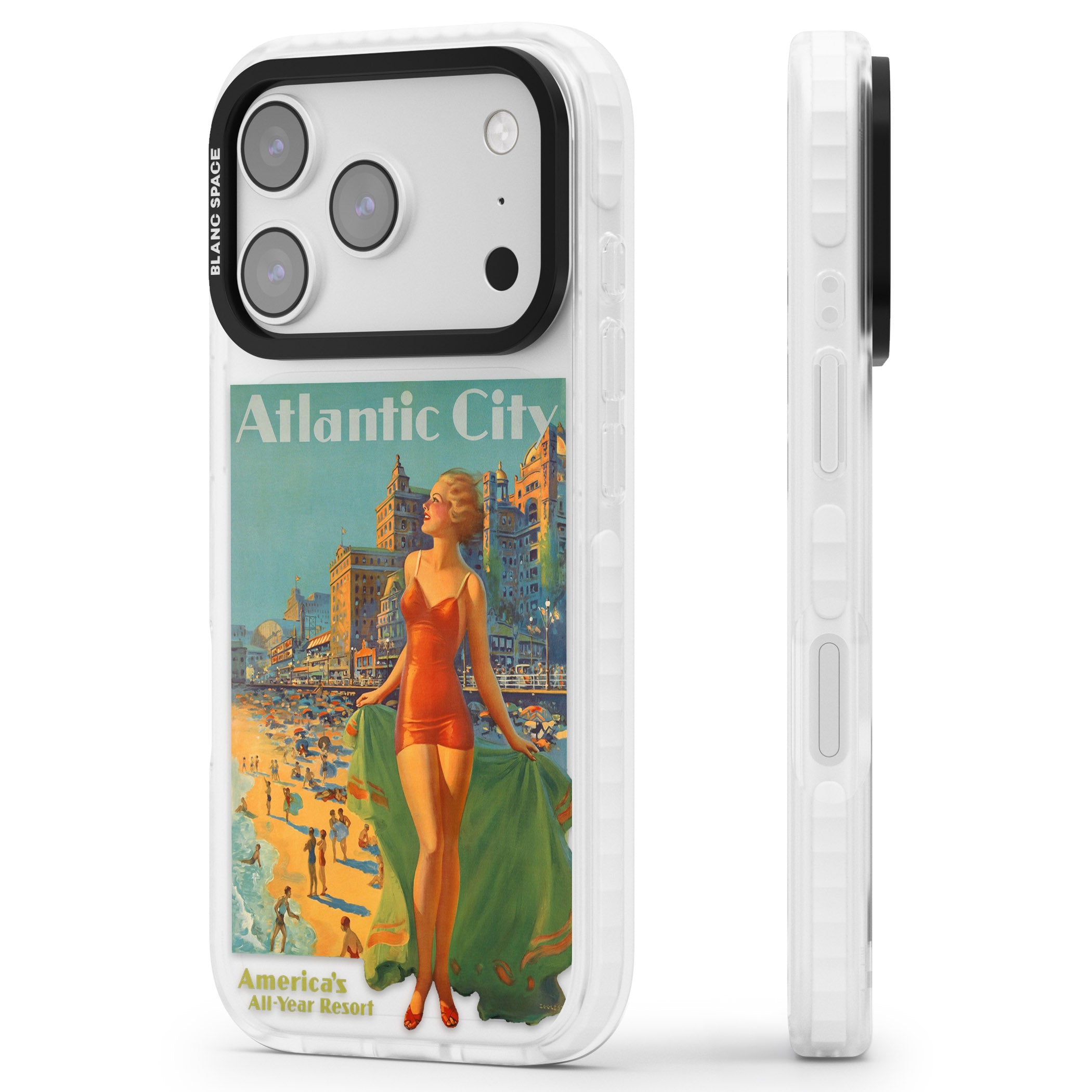 Atlantic City Vacation Poster iPhone 17 Pro Impact Clear Phone Case Side Profile