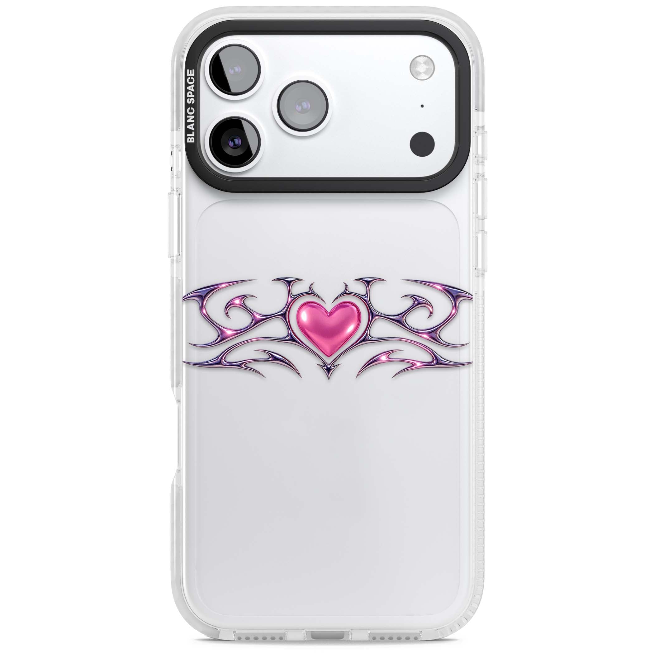 Pink Chrome Heart y2k iPhone case | Black Impact case for iPhone 17 Pro, iPhone 17 Pro Max