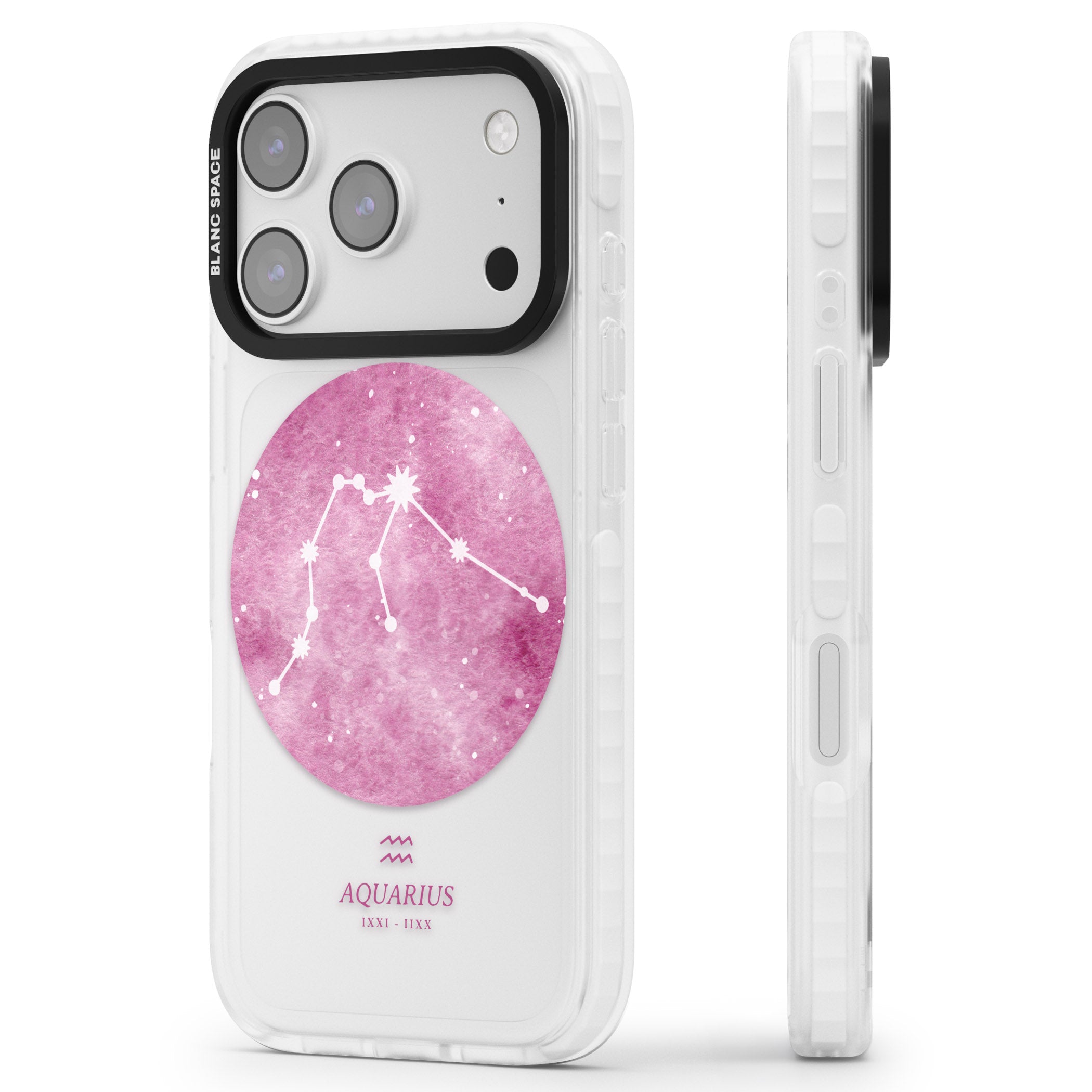 Aquarius Zodiac iPhone 17 Pro Impact Clear Phone Case Side Profile