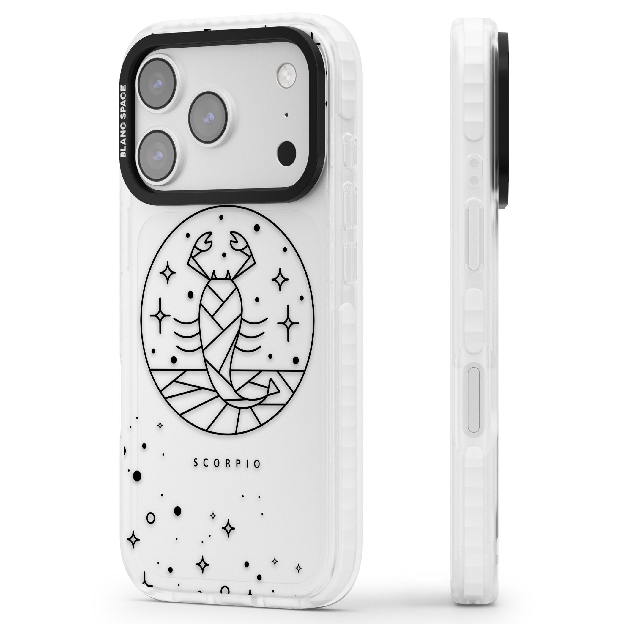 Scorpio Emblem Cosmic Design iPhone 17 Pro Impact Clear Phone Case Side Profile
