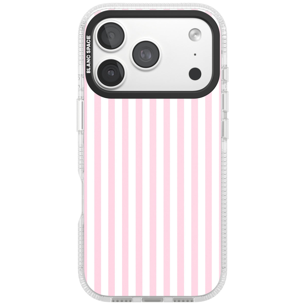 Pink Stripe preppy iPhone case featuring soft pastel pink and white vertical candy stripes iPhone 18 Pro Impact Air Phone Case front