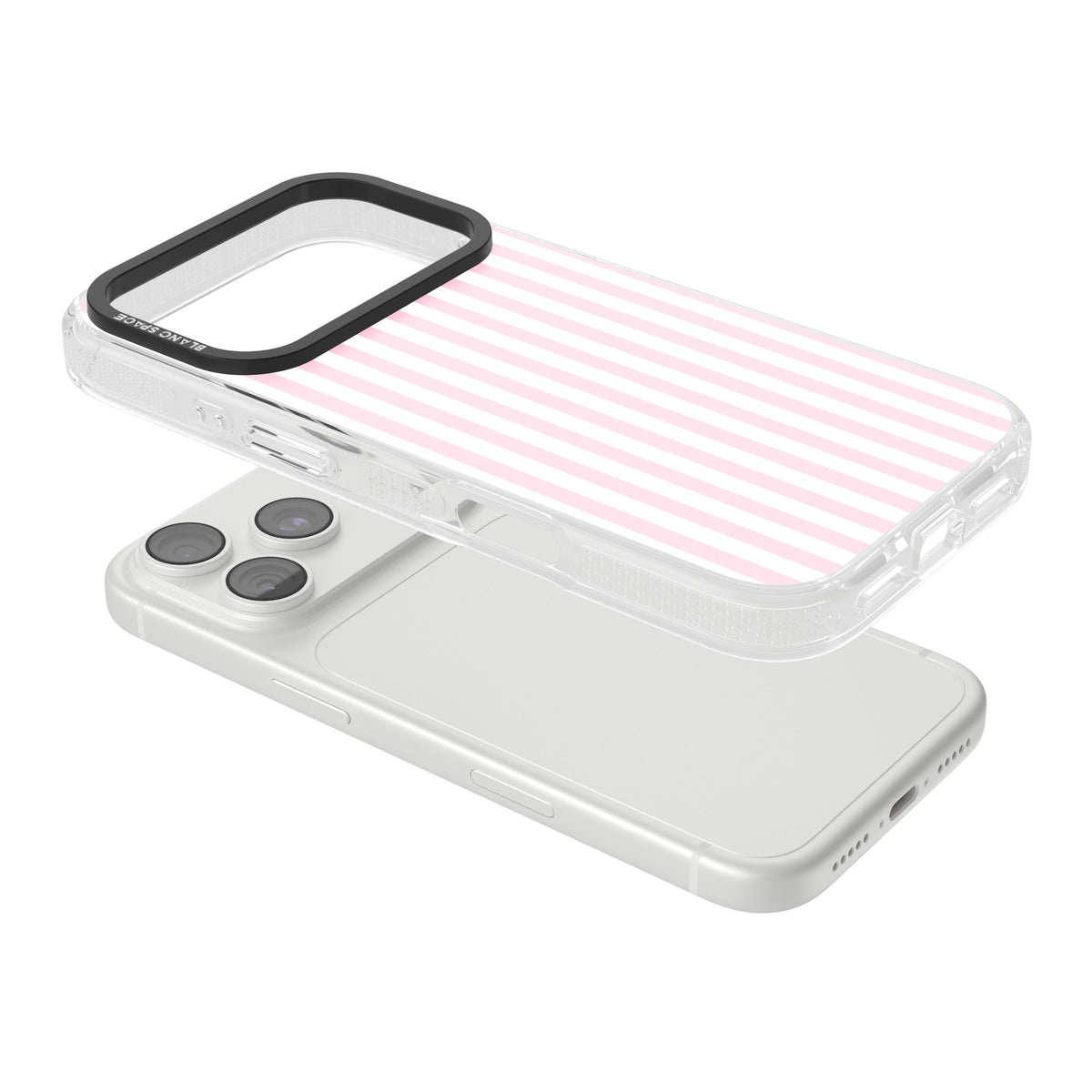 Pink Stripe preppy iPhone case featuring soft pastel pink and white vertical candy stripes iPhone 18 Pro Impact Air Phone Case angled