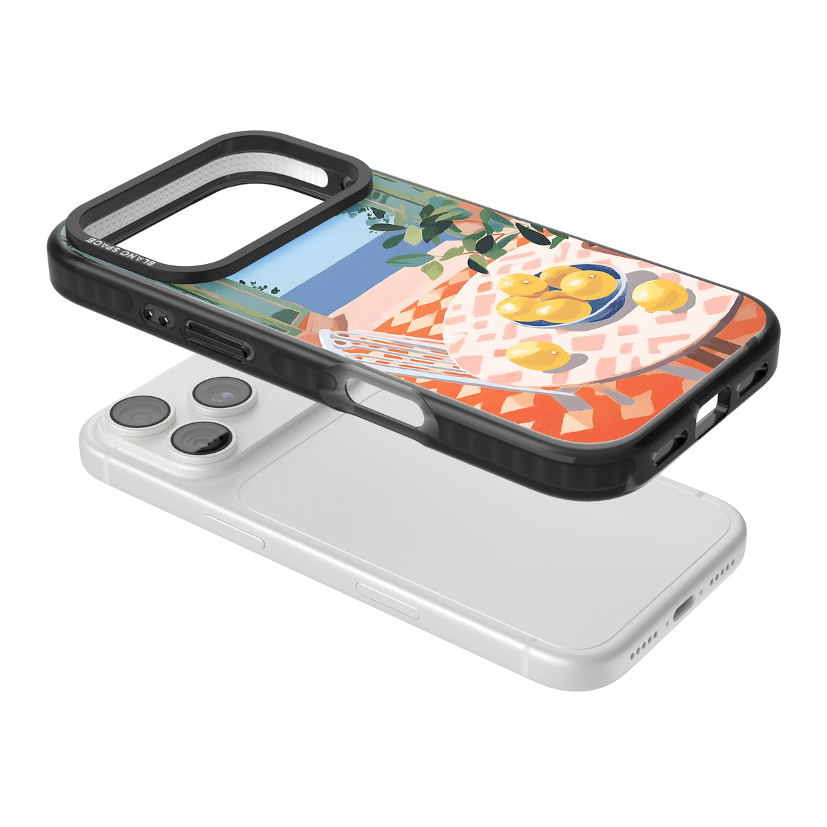 Seaside Lemons iPhone 18 Pro Impact Black Phone Case angled