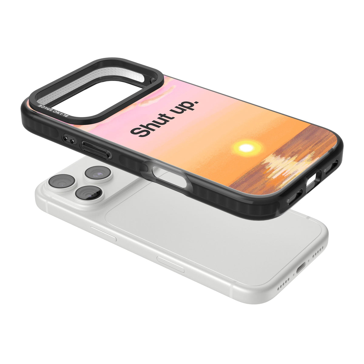 Shut Up iPhone 18 Pro Impact Black Phone Case angled