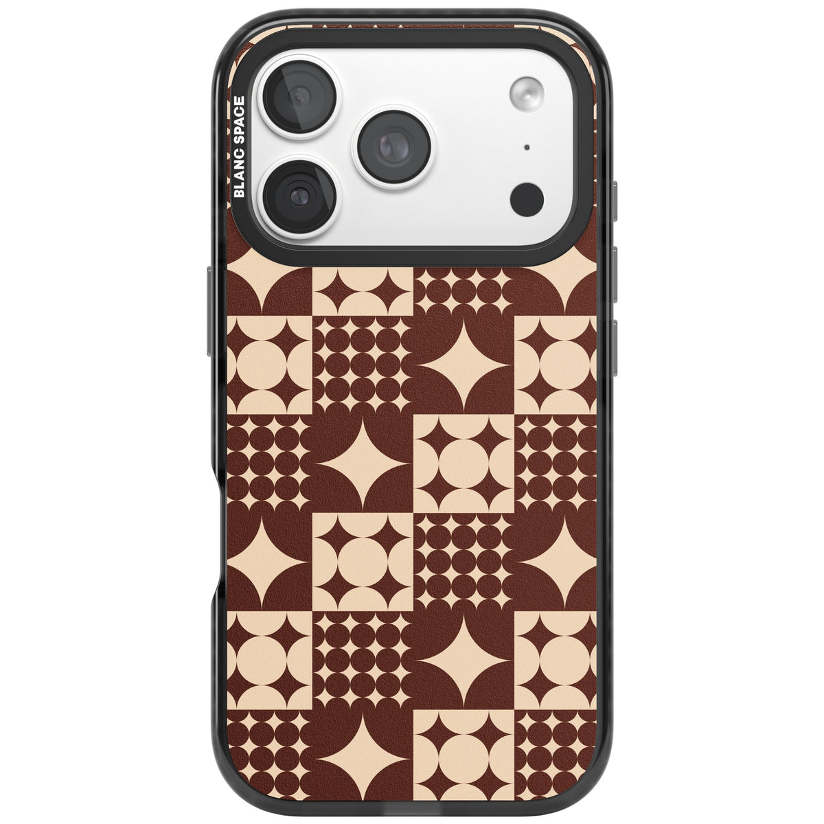 Mid Century Brown Checked iPhone 18 Pro Impact Black Phone Case front