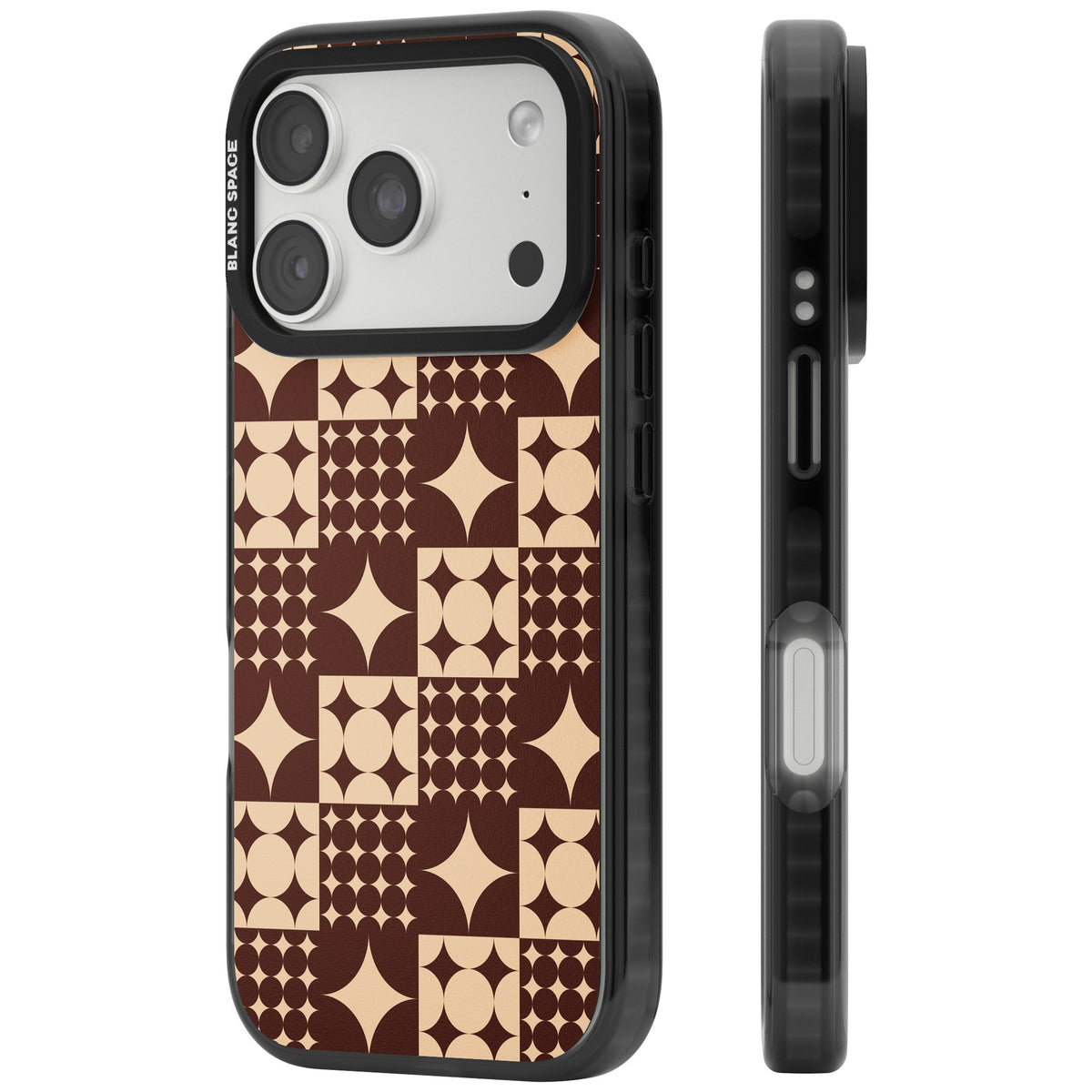 Mid Century Brown Checked iPhone 18 Pro Impact Black Phone Case side