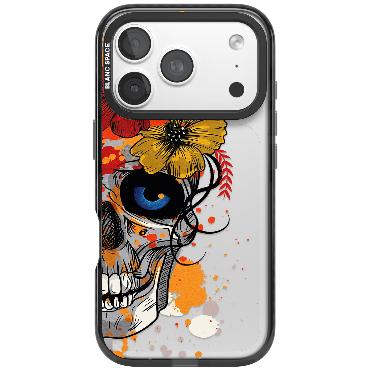 Sugar Skull Flowers iPhone 18 Pro Impact Black Phone Case front