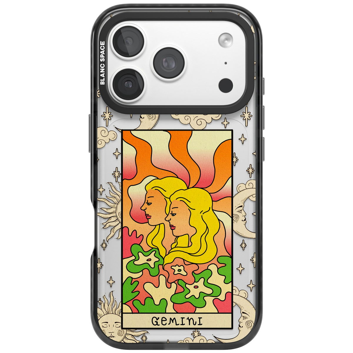 Celestial Zodiac Gemini iPhone 18 Pro Impact Black Phone Case front