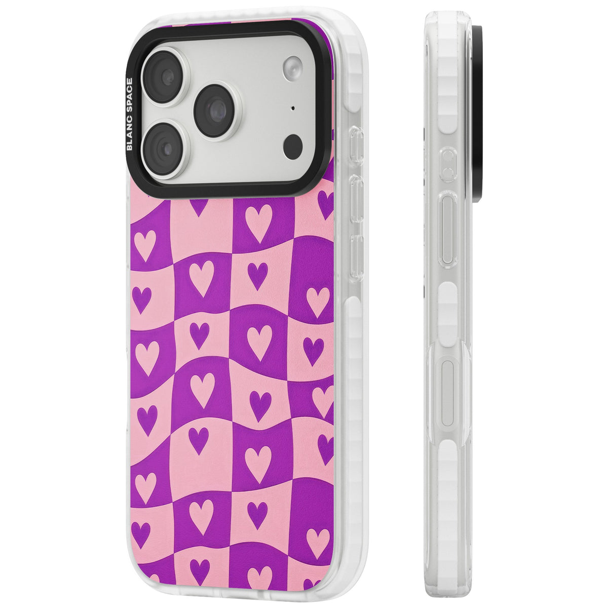 Purple Wavy Checked Hearts iPhone 18 Pro Impact Clear Phone Case side