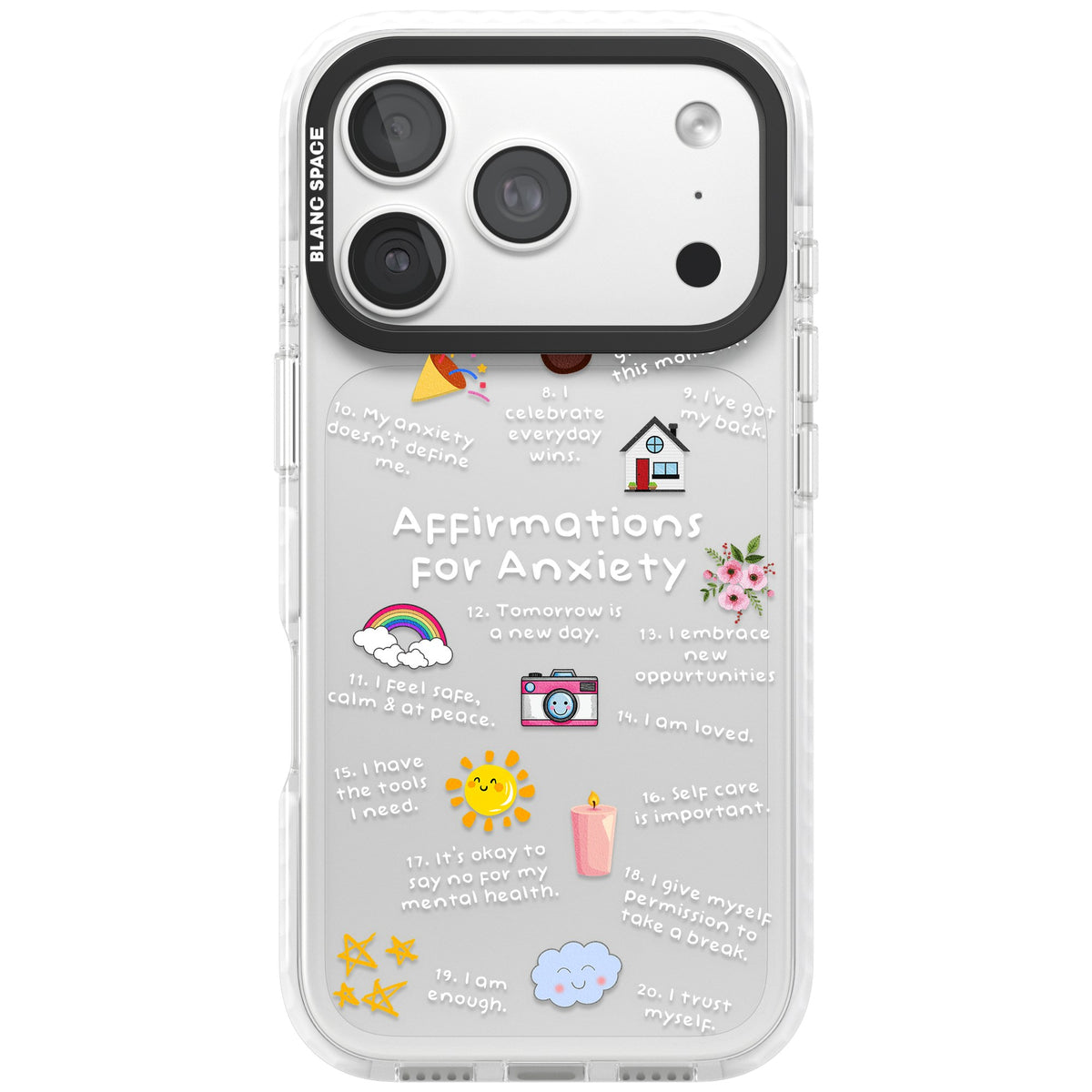 Anxiety White Text iPhone 18 Pro Impact Clear Phone Case front