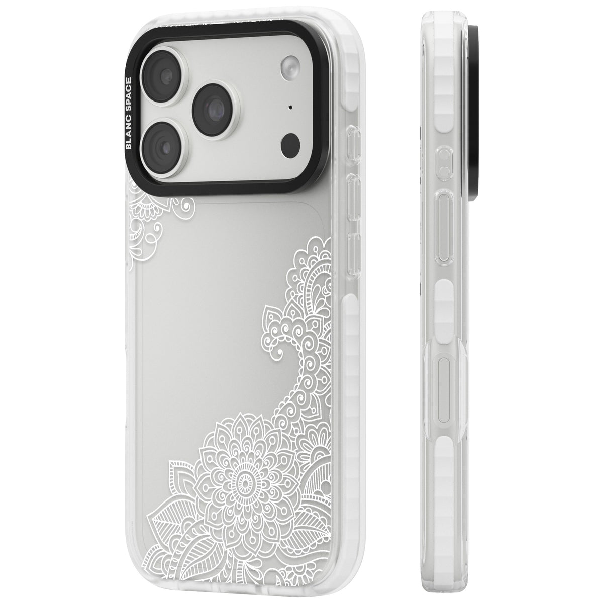 White Henna Botanicals iPhone 18 Pro Impact Clear Phone Case side