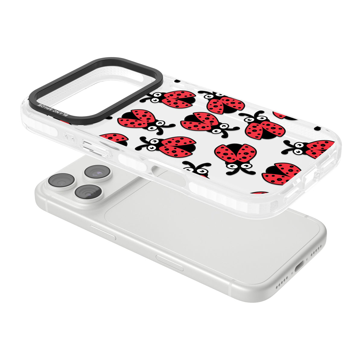Ladybug Pattern iPhone 18 Pro Impact Clear Phone Case angled