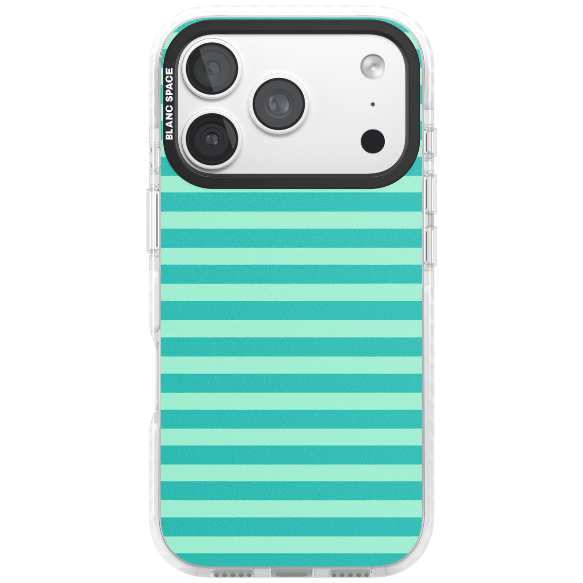 Turquoise Stripe preppy iPhone case featuring horizontal teal and mint green stripes on a black protective frame iPhone 18 Pro Impact Clear Phone Case front