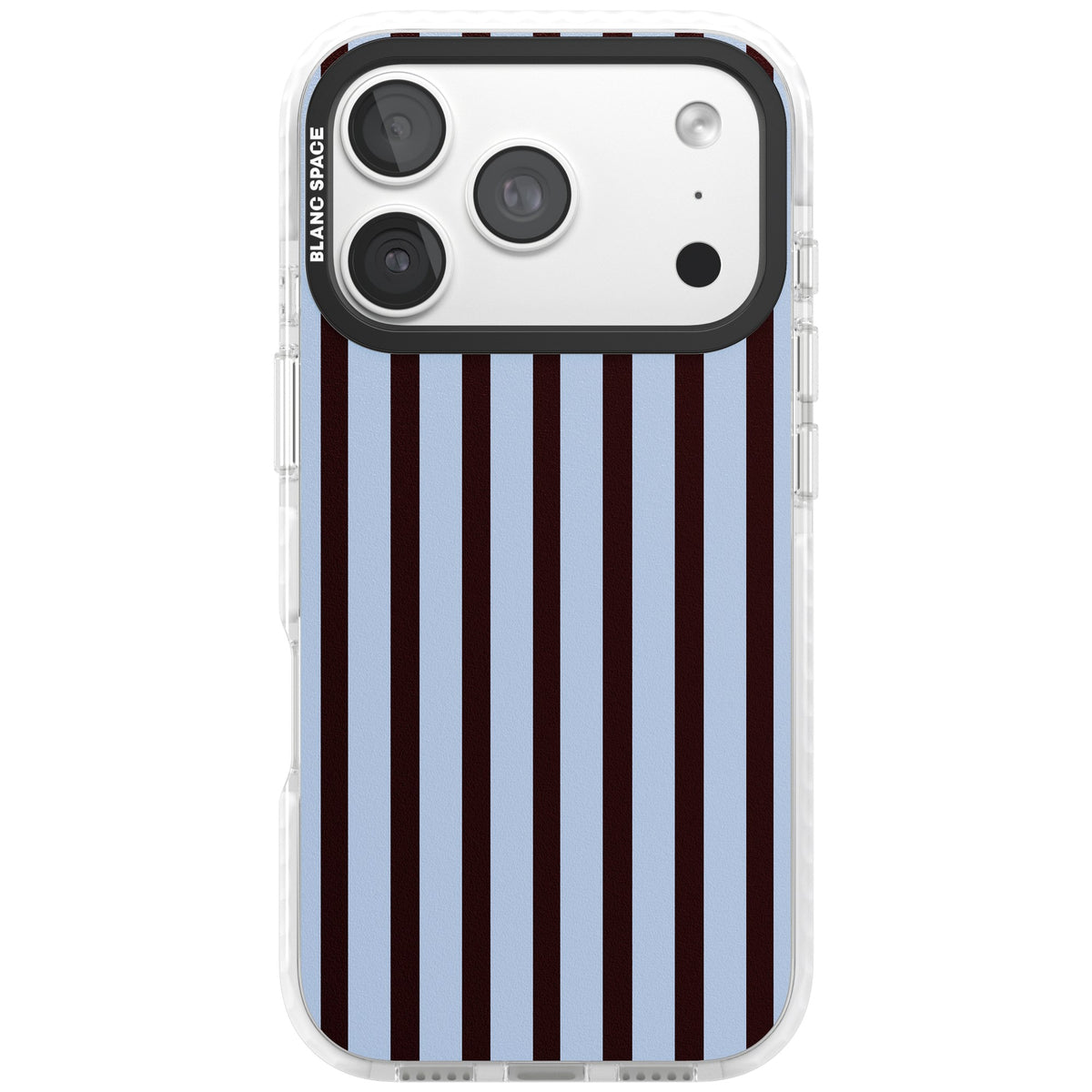 Blackcurrant Stripe preppy iPhone case featuring vertical burgundy and light blue stripes in a classic pinstripe layout iPhone 18 Pro Impact Clear Phone Case front